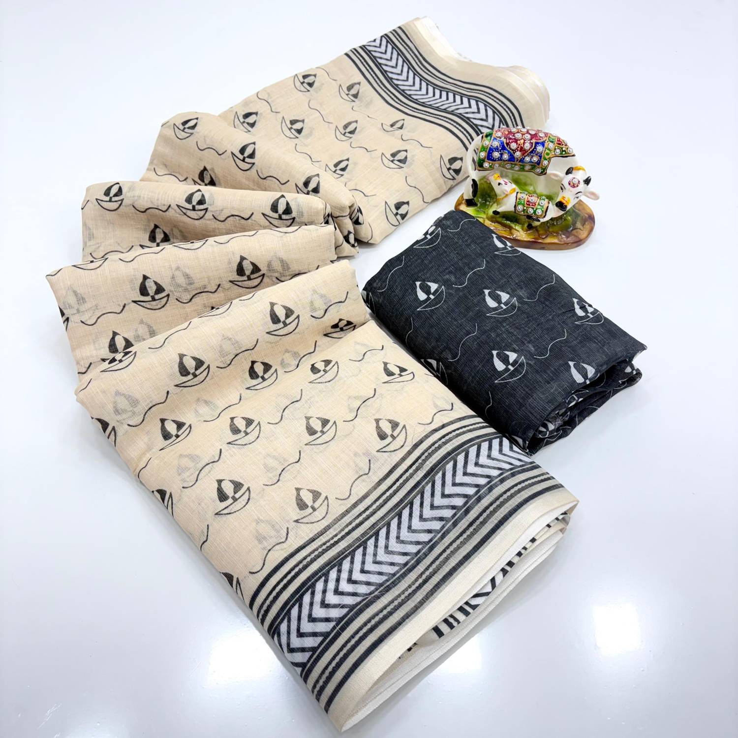 SDGRATITUDE Printed Banarasi Linen, Cotton Linen Saree
