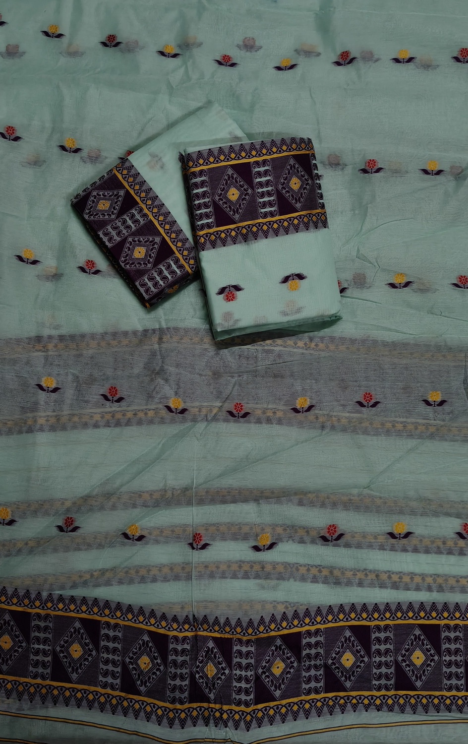 Image of GRUJHA Self Design Mekhela Chador Cotton Blend Saree