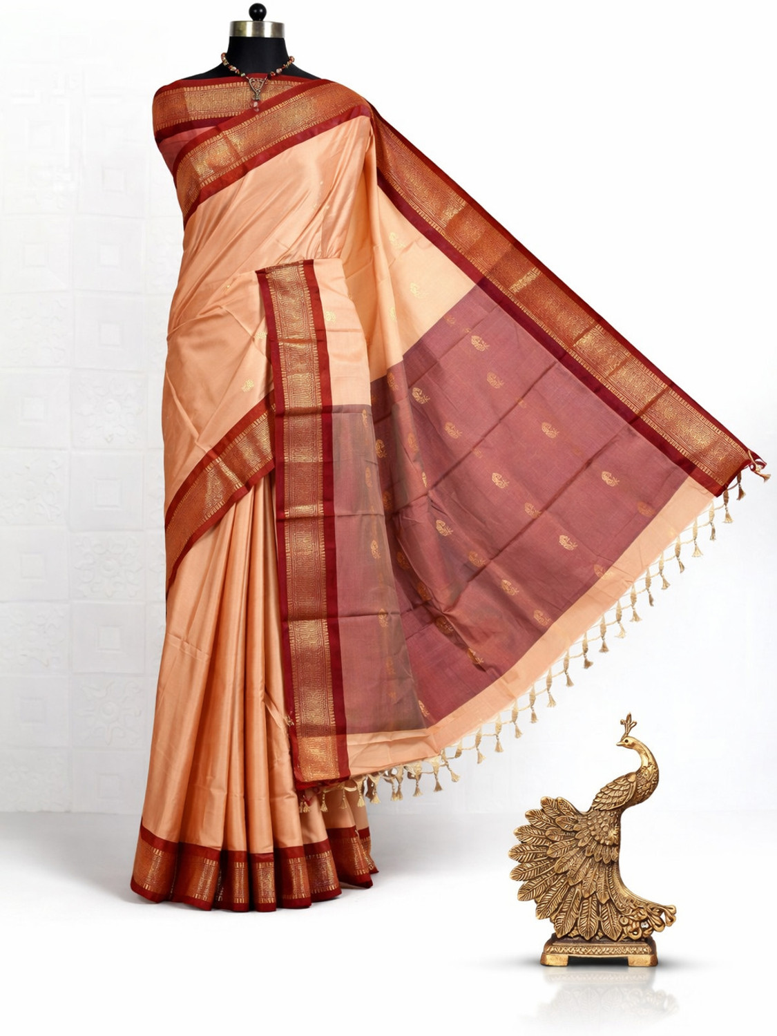 Image of MoonTextile Woven Assam Silk Cotton Silk Saree