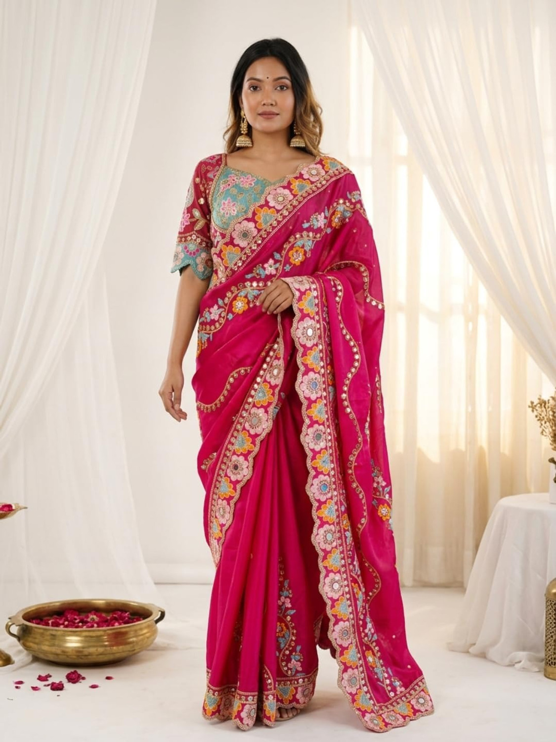Image of Shiroya Brothers Embellished, Self Design, Woven Bollywood Silk Blend Saree