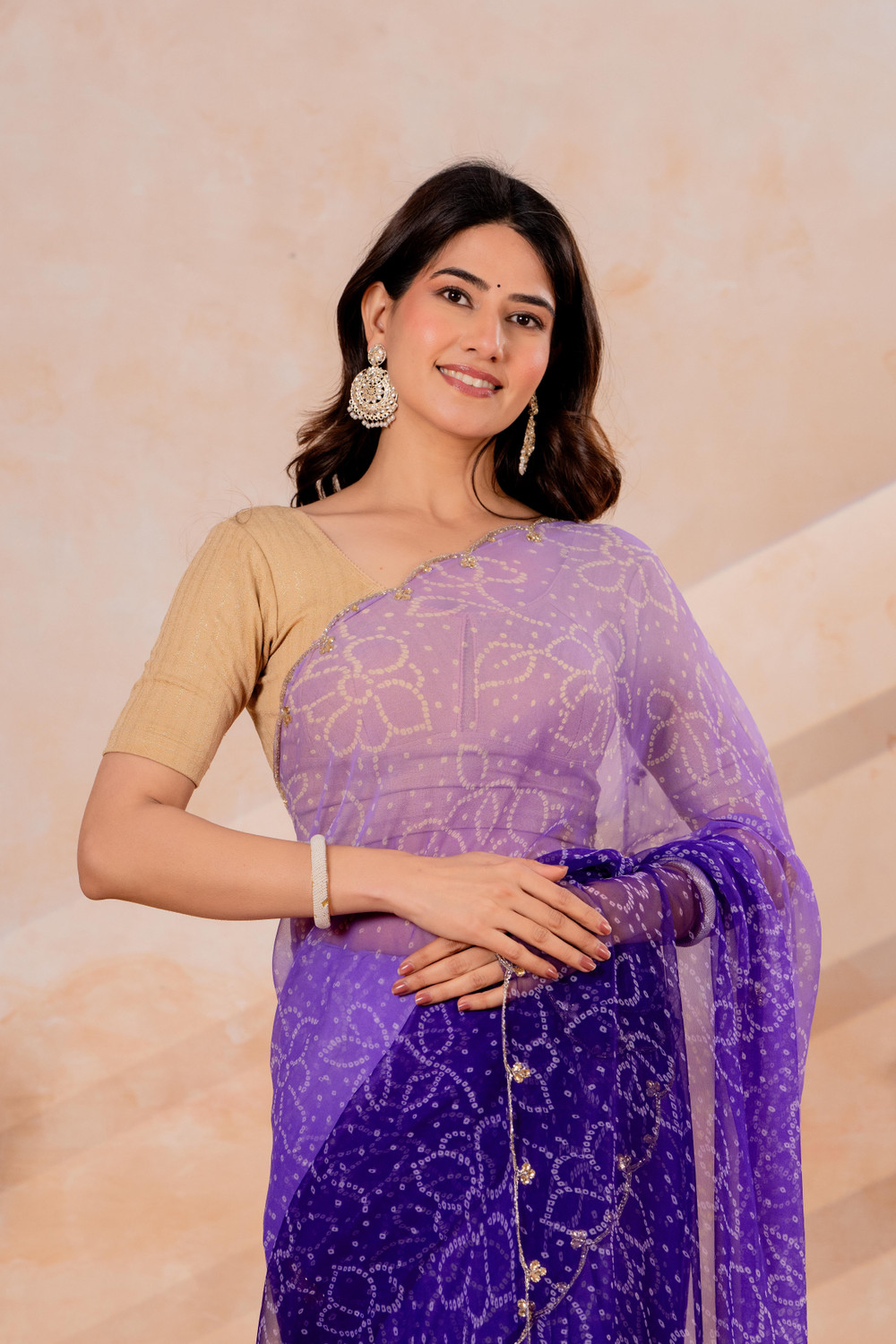 Image of TBT Ombre, Printed Bandhani Georgette Saree