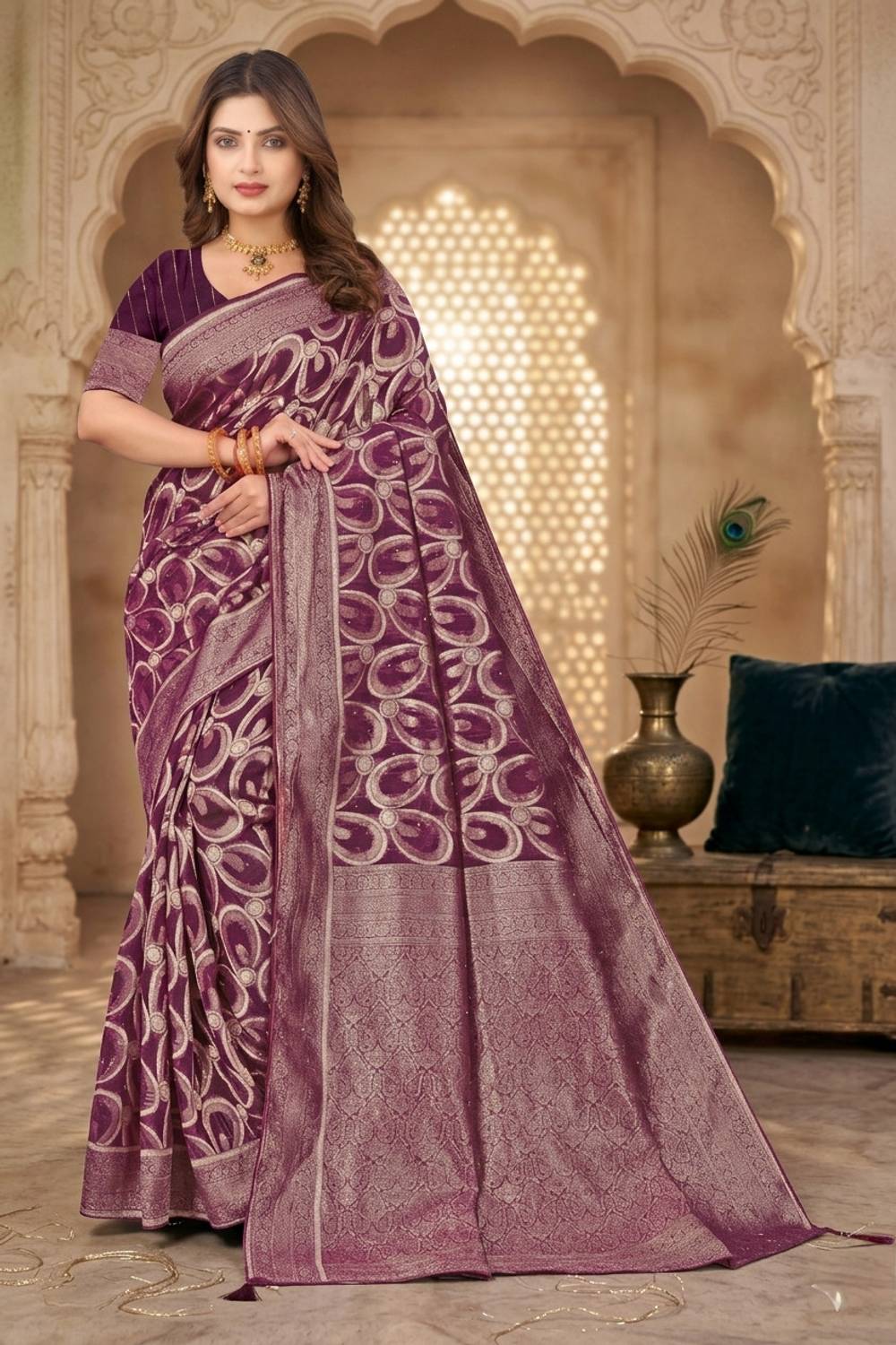 Pashmina Embellished Banarasi Cotton Blend Saree