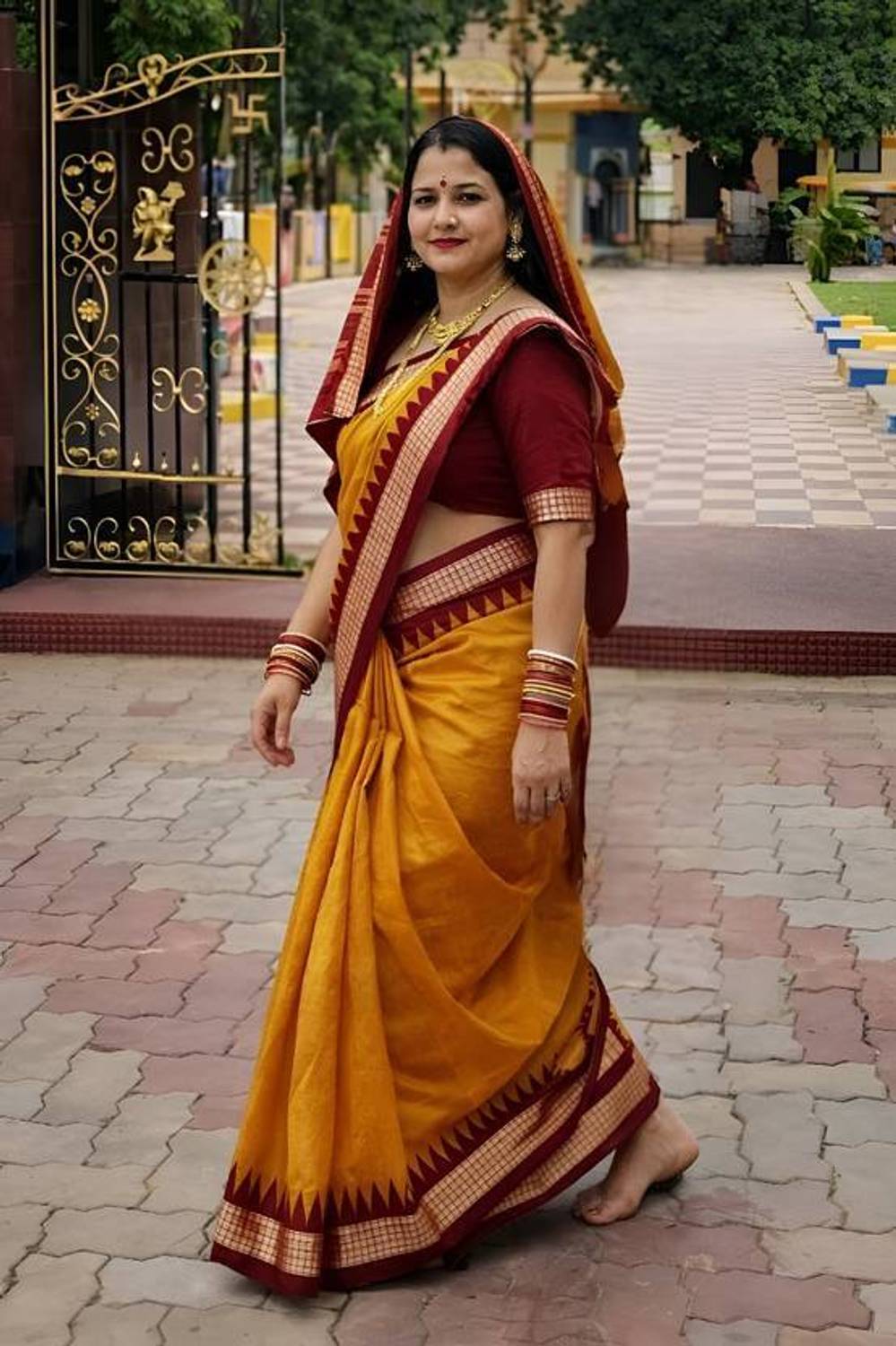 Afronza Solid/Plain, Temple Border Sambalpuri Pure Silk Saree