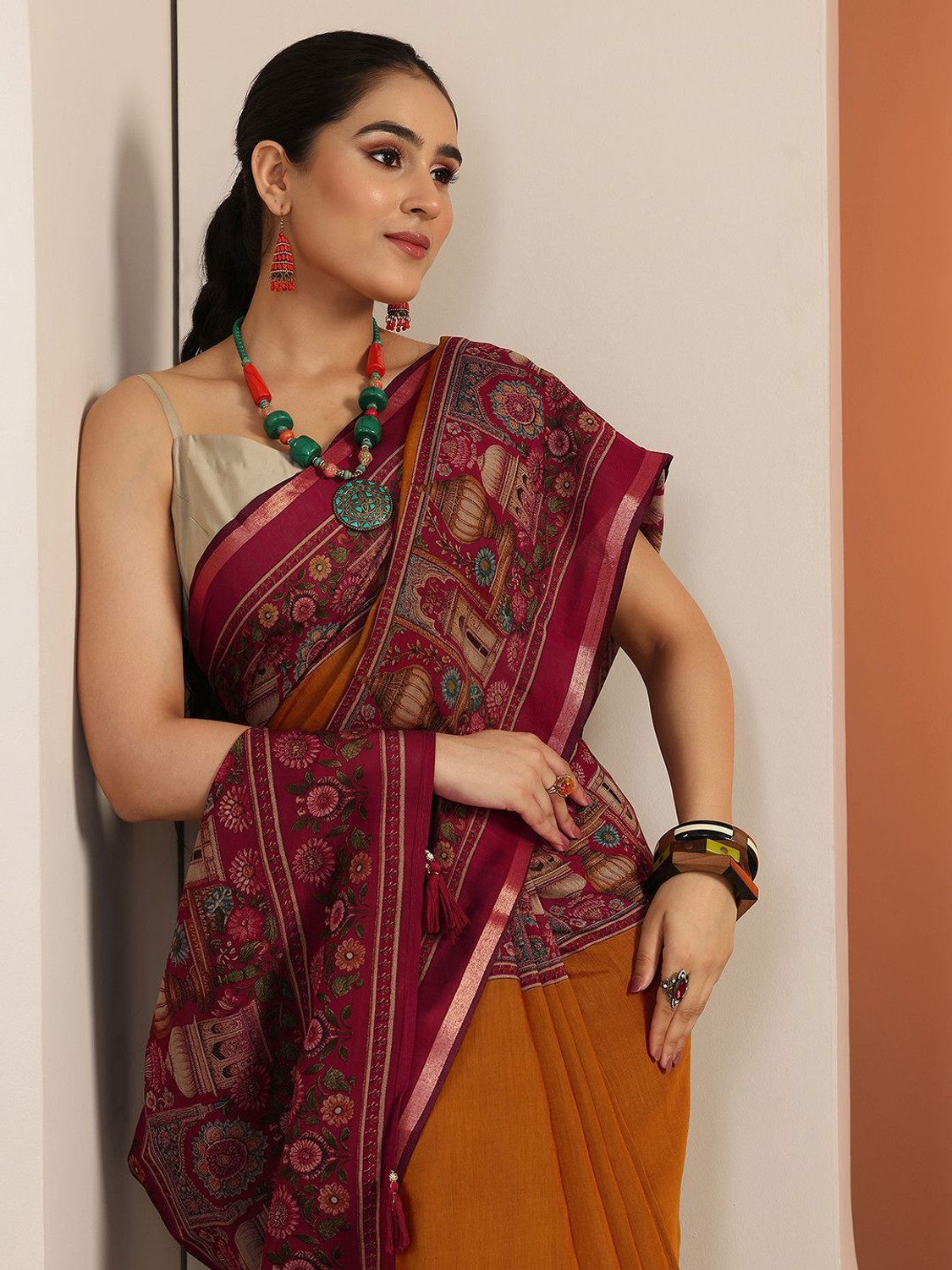 Image of LIBAS Solid /Plain Daily Wear Cotton Blend Saree
