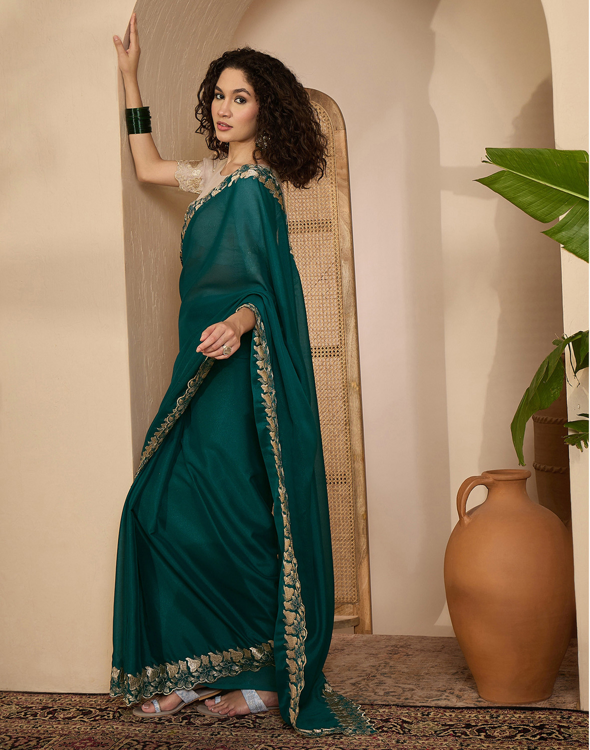 Image of Satrani Embroidered, Embellished Bollywood Georgette Saree