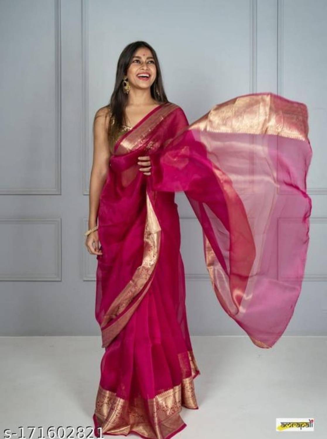 Banaras silk palace Woven, Dyed Banarasi Organza Saree (Red)