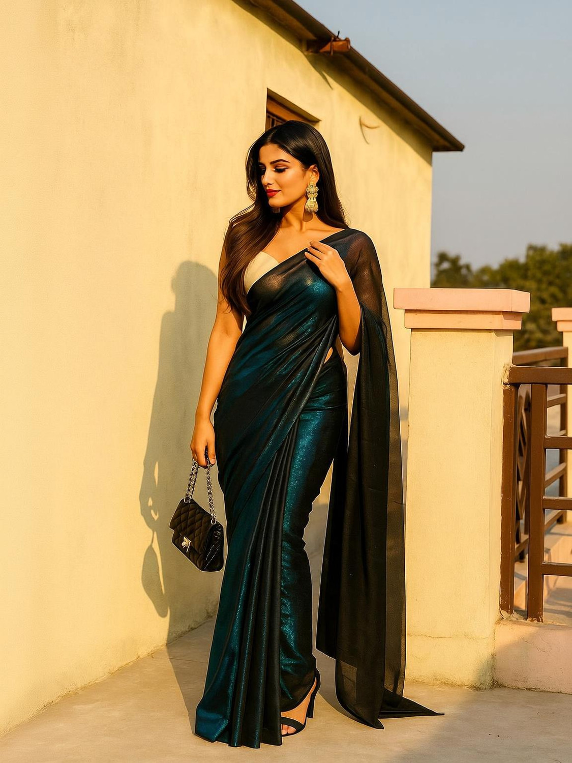 Image of HouseOfCommon Solid /Plain Bollywood Lycra Saree