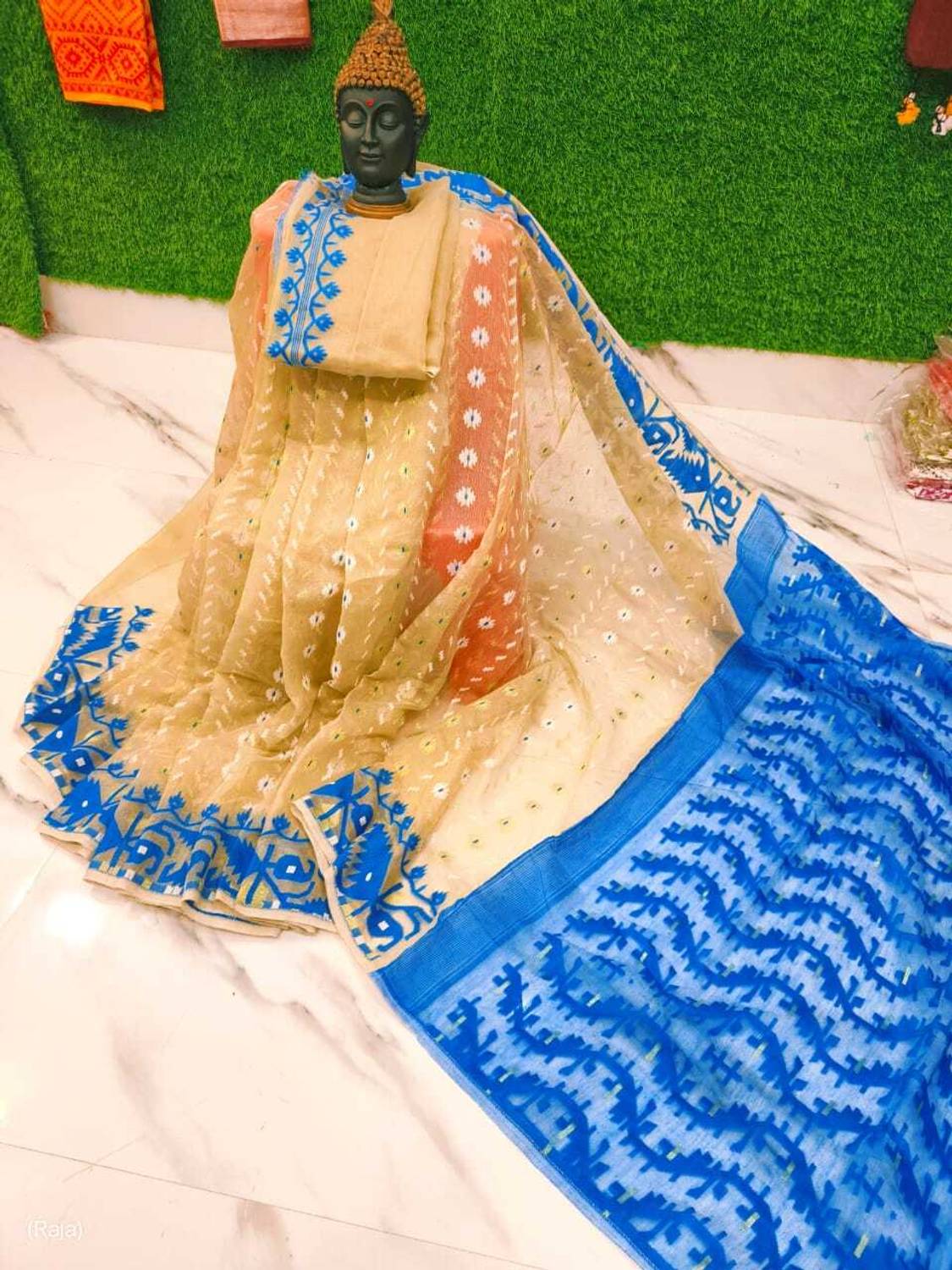 Averis collection Woven, Self Design Jamdani Handloom Cotton Blend Saree