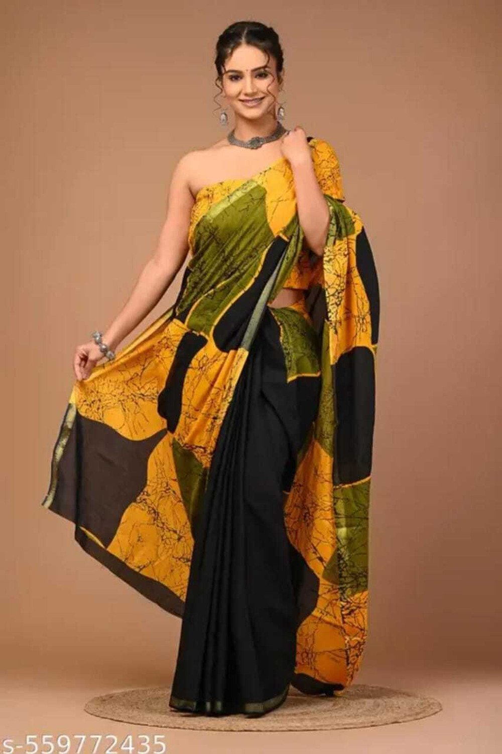 Image of NAVISHAFEB Printed, Color Block Daily Wear Cotton Blend Saree