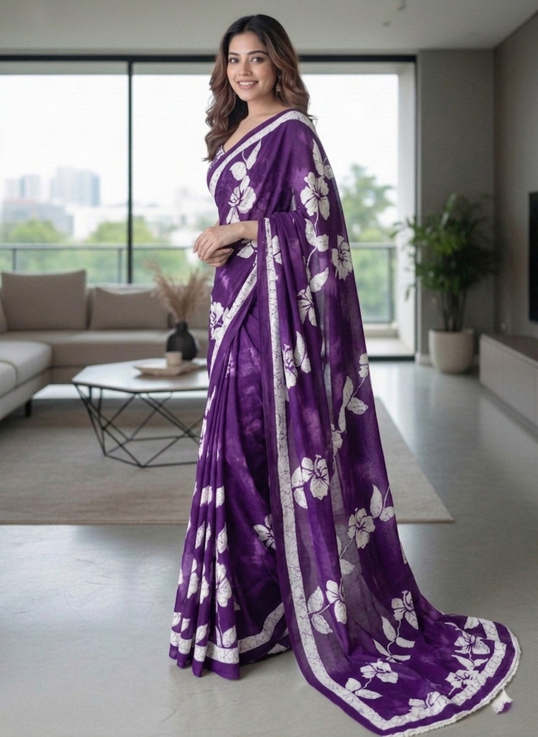 Image of Leelavati Blocked Printed Ikkat Pure Cotton Saree