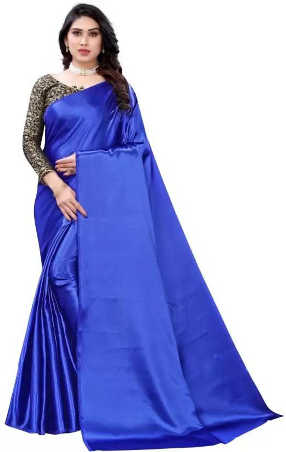bv design Solid/Plain Daily Wear Satin Saree
