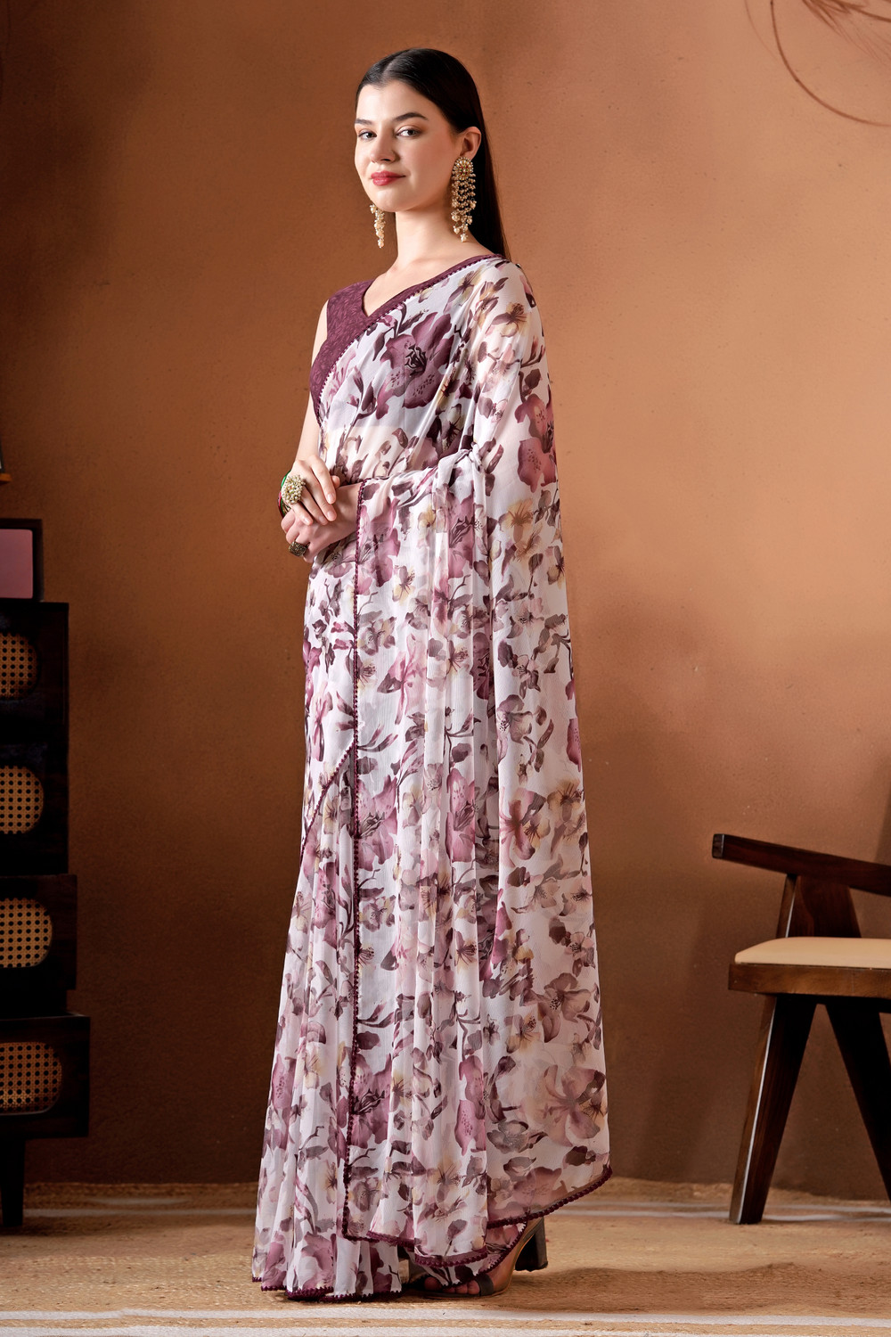 Image of MANVIKA FASHION Floral Print Daily Wear Chiffon Saree