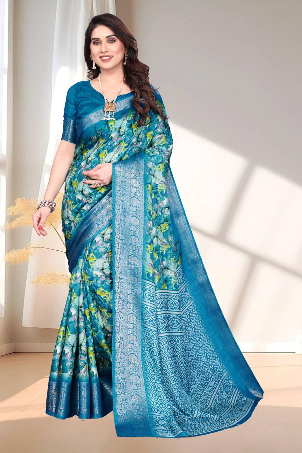 Magneitta Digital Print Kalamkari Art Silk Saree