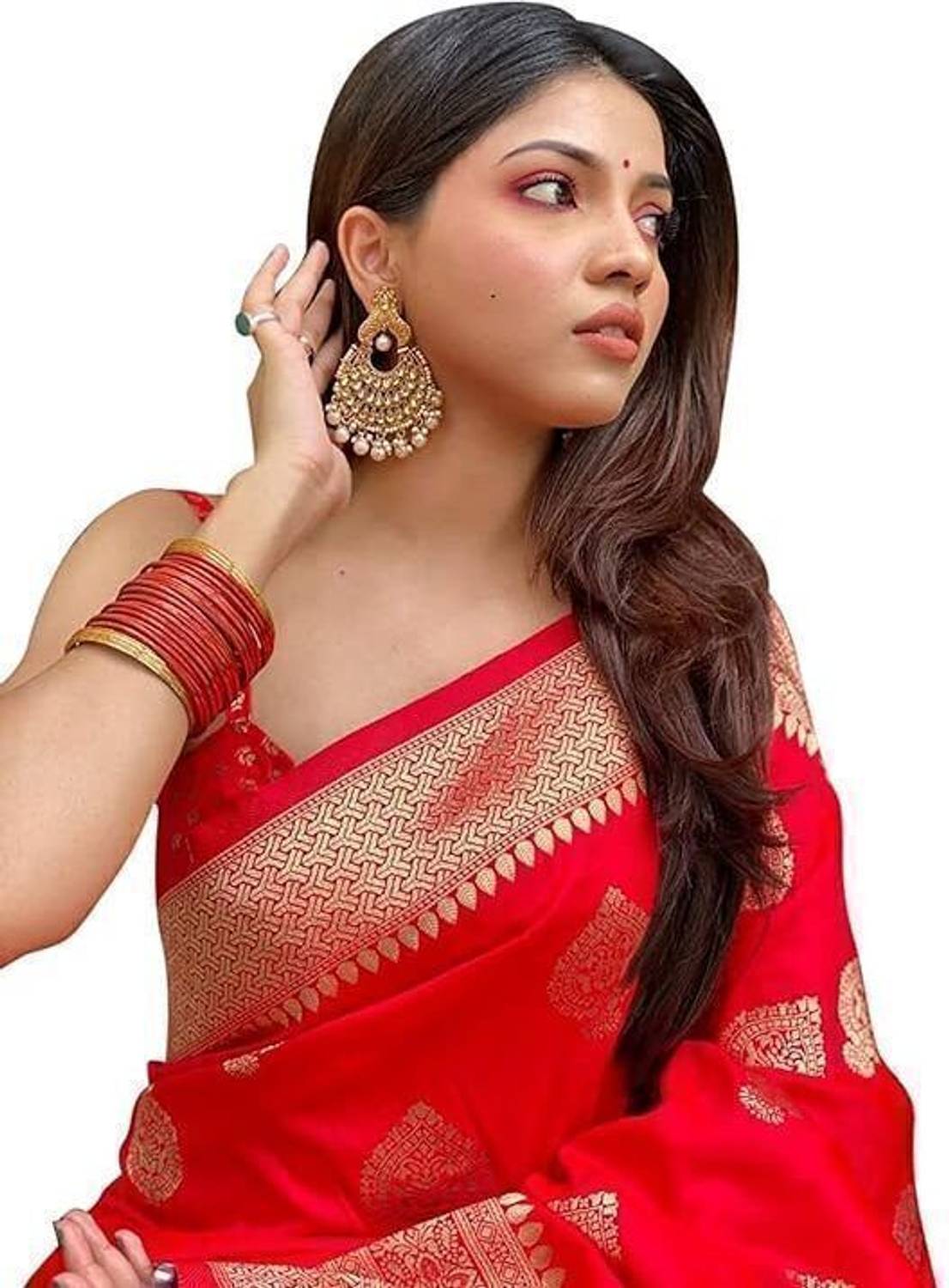Pervas Woven Kanjivaram Cotton Silk, Silk Blend Saree (Red)