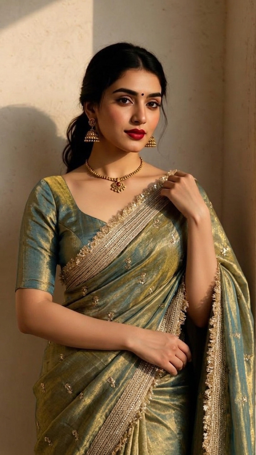 Image of Vabrics Self Design Bollywood Chiffon Saree
