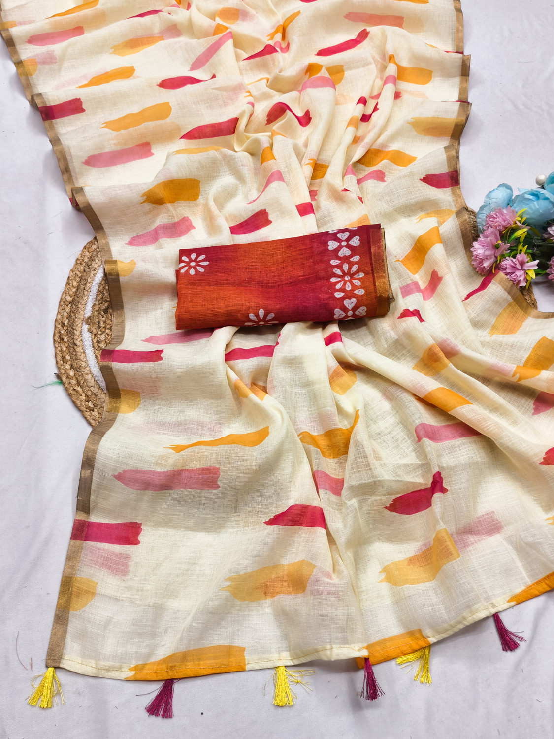 Image of kashvi sarees Printed Bollywood Cotton Blend Saree