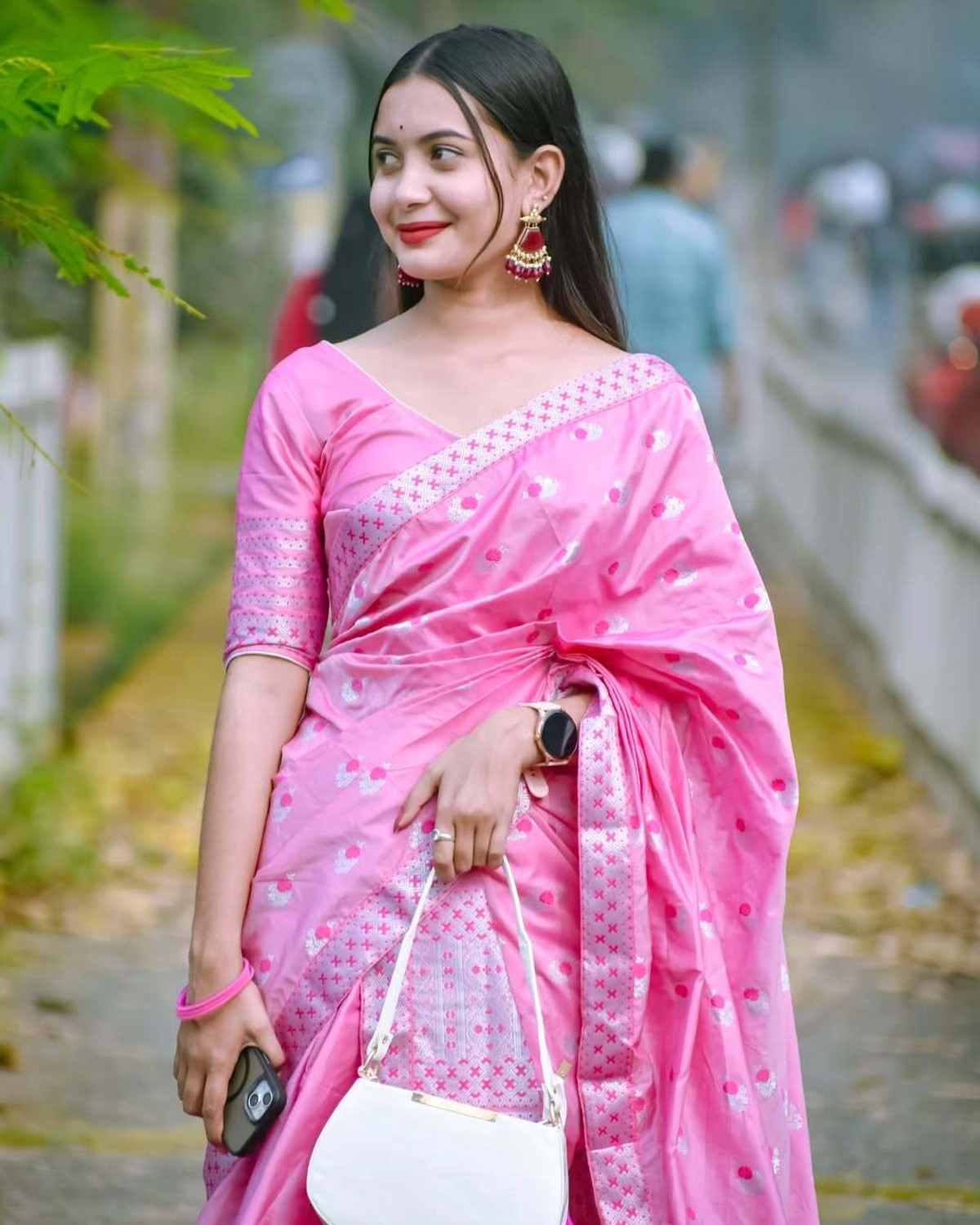 Image of vraj enterprise Woven Mekhela Chador Pure Silk Saree