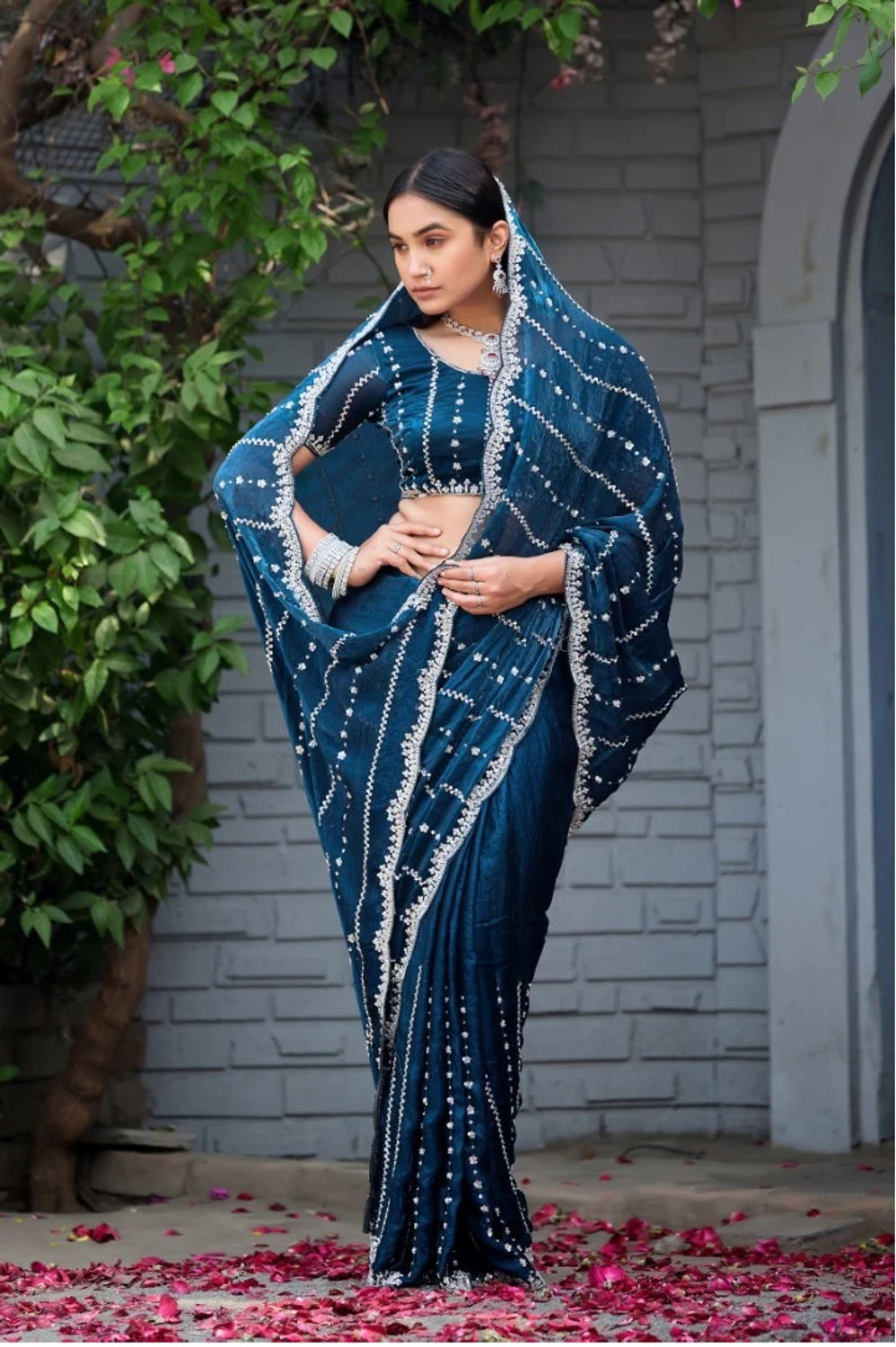 Image of Riddhi textile Hub Embellished, Embroidered Bollywood Satin Saree