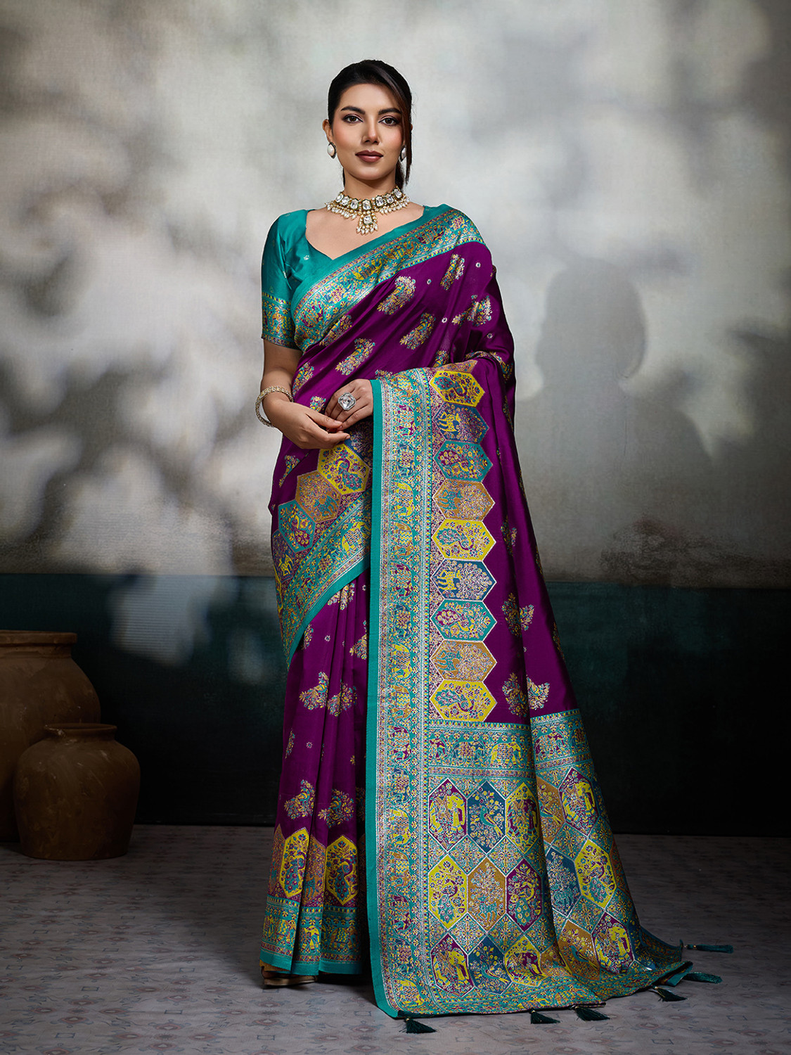 Image of Pbs Prints Printed Banarasi Satin Saree