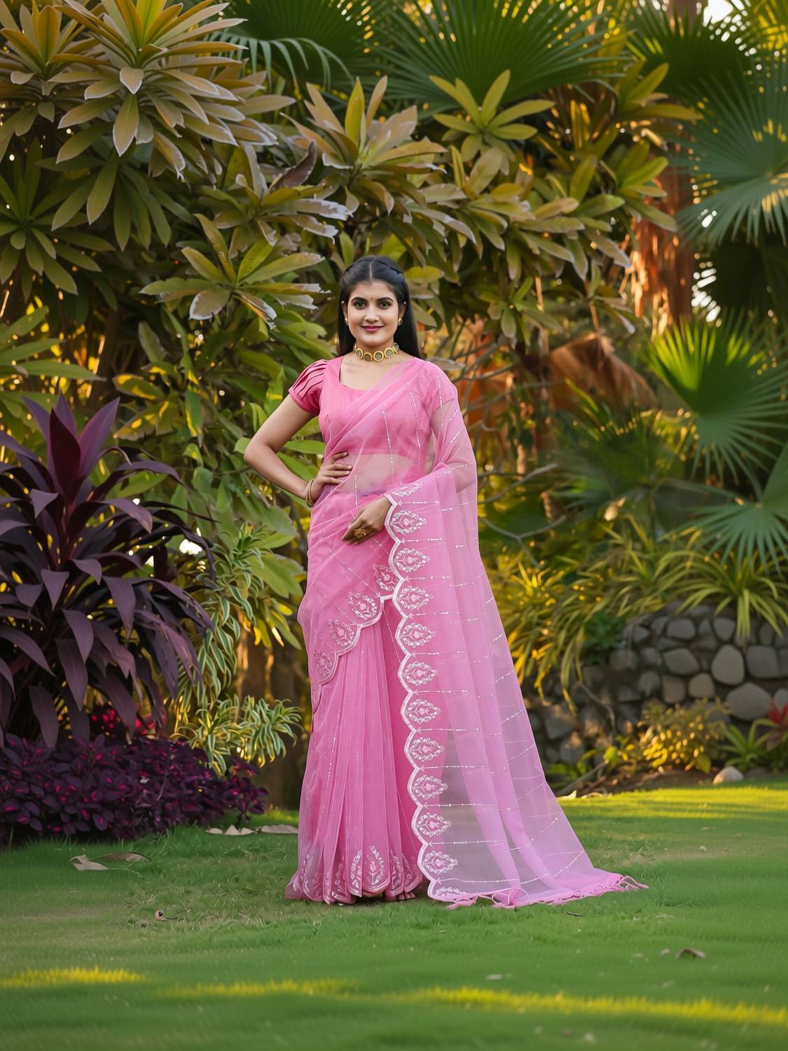 Bentayga Fashion Embroidered Bollywood Silk Blend Saree