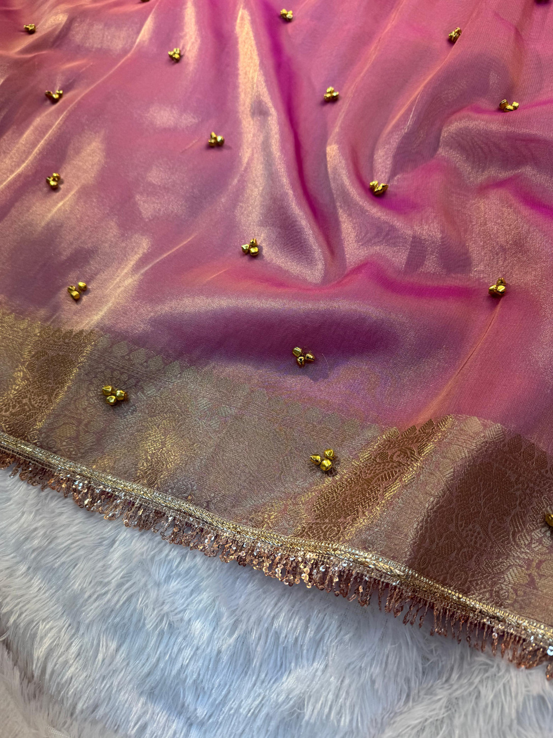 Image of Banaras silk palace Embellished, Woven Banarasi Tissue Saree