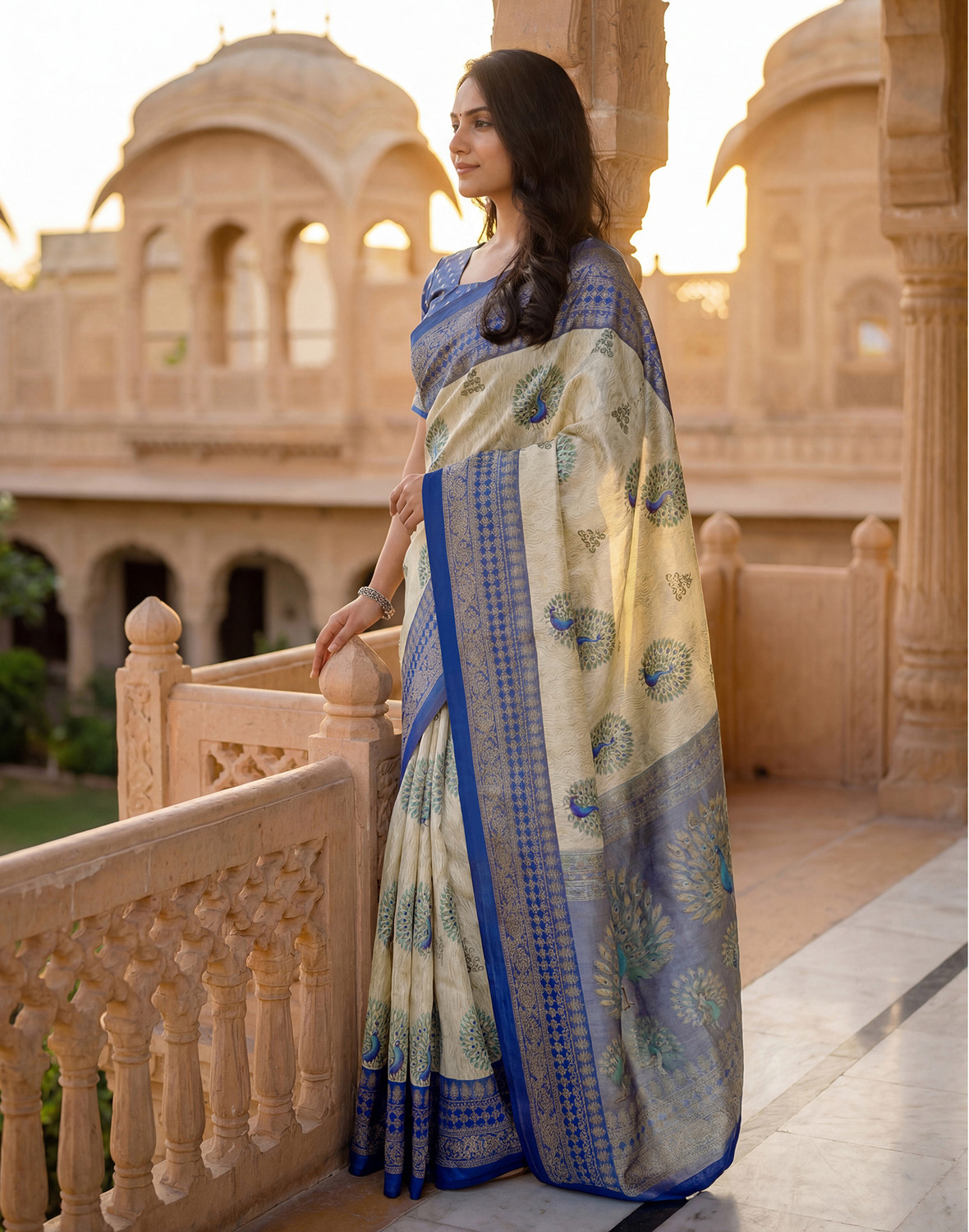 Image of Satrani Printed, Embellished Pre Draped Saree Silk Blend Saree