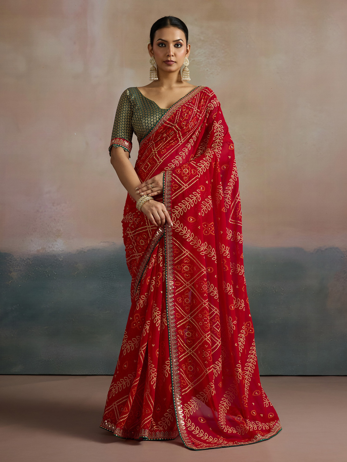 Divastri Printed Bandhani Georgette Saree