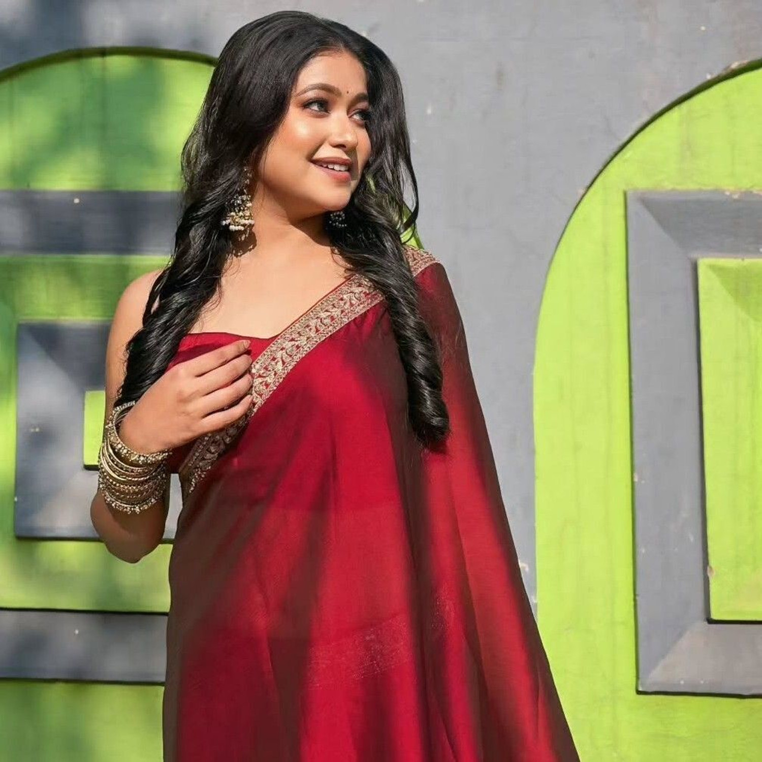 Image of ANJAVI FASHION Solid /Plain Bollywood Silk Blend Saree