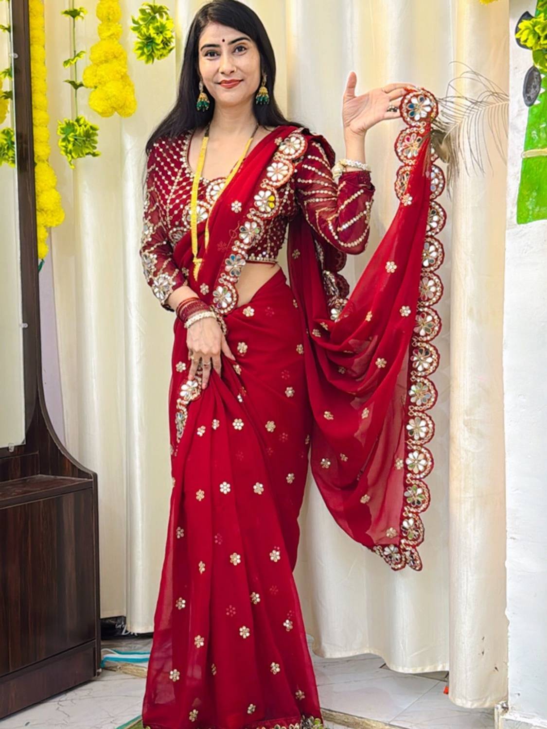 PRATYAMFASHION Embroidered Georgette Saree - Image 1
