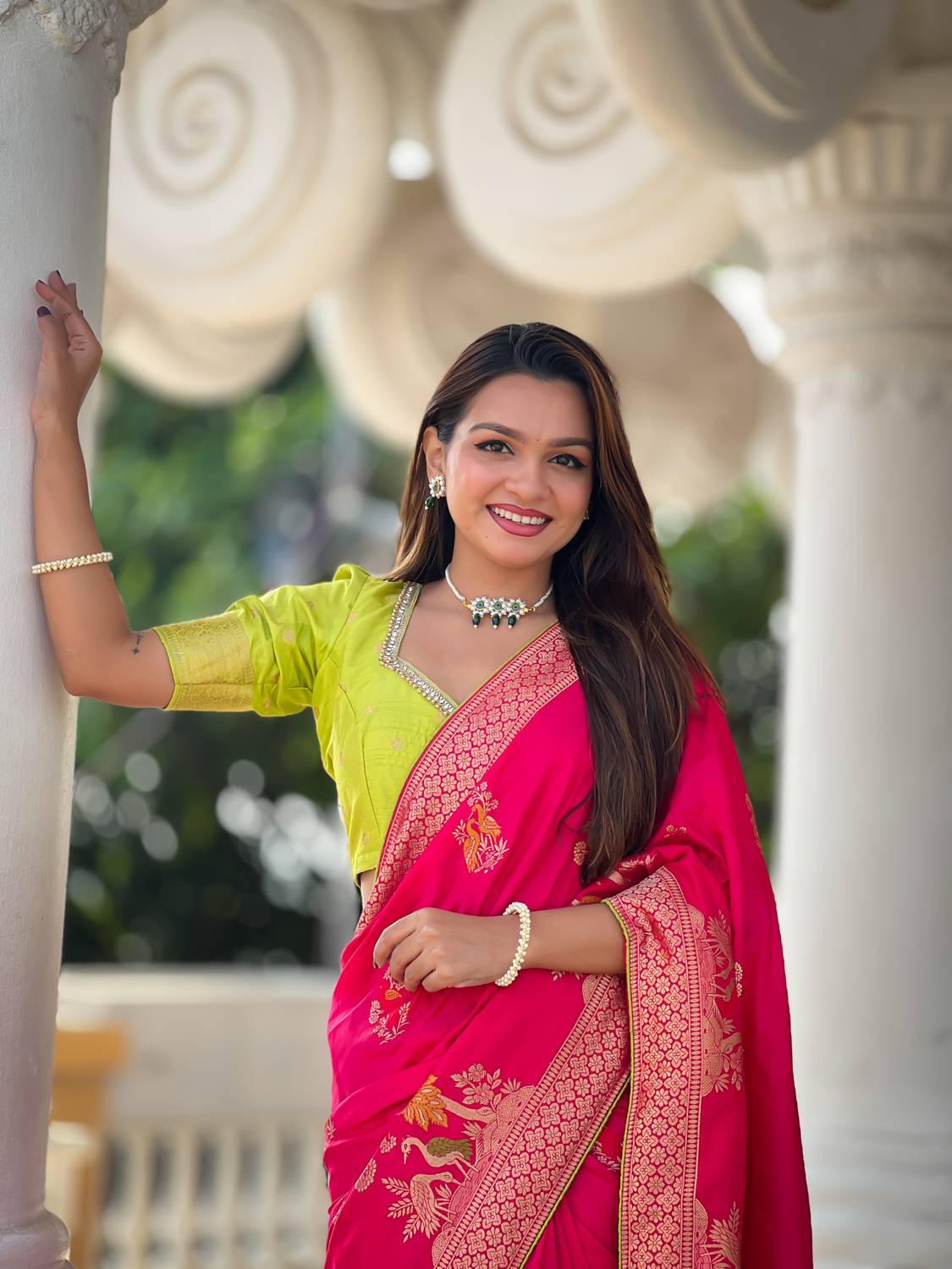 JENNVIA Printed Daily Wear Pure Silk Saree (Pink)