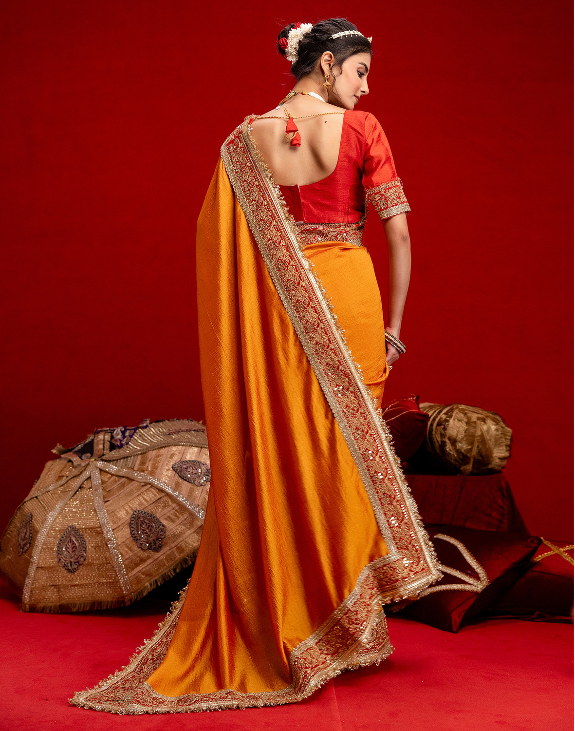 Image of Satrani Embroidered, Embellished Bollywood Silk Blend Saree