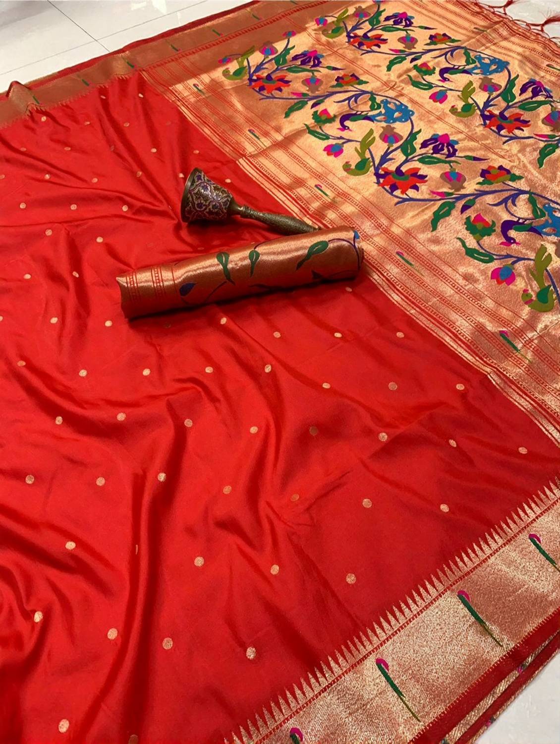 FEBART Woven Banarasi Pure Silk Saree Red - Image 1