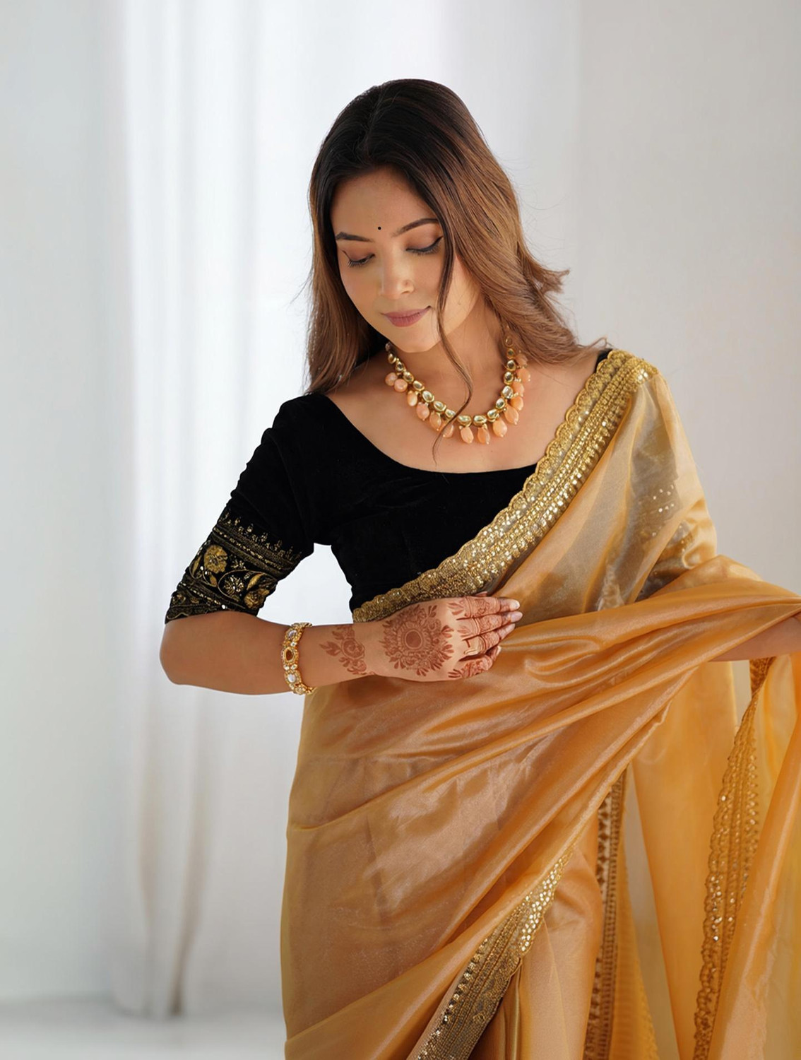 Image of Satrani Embellished, Embroidered Bollywood Jimmy Jimmy Saree