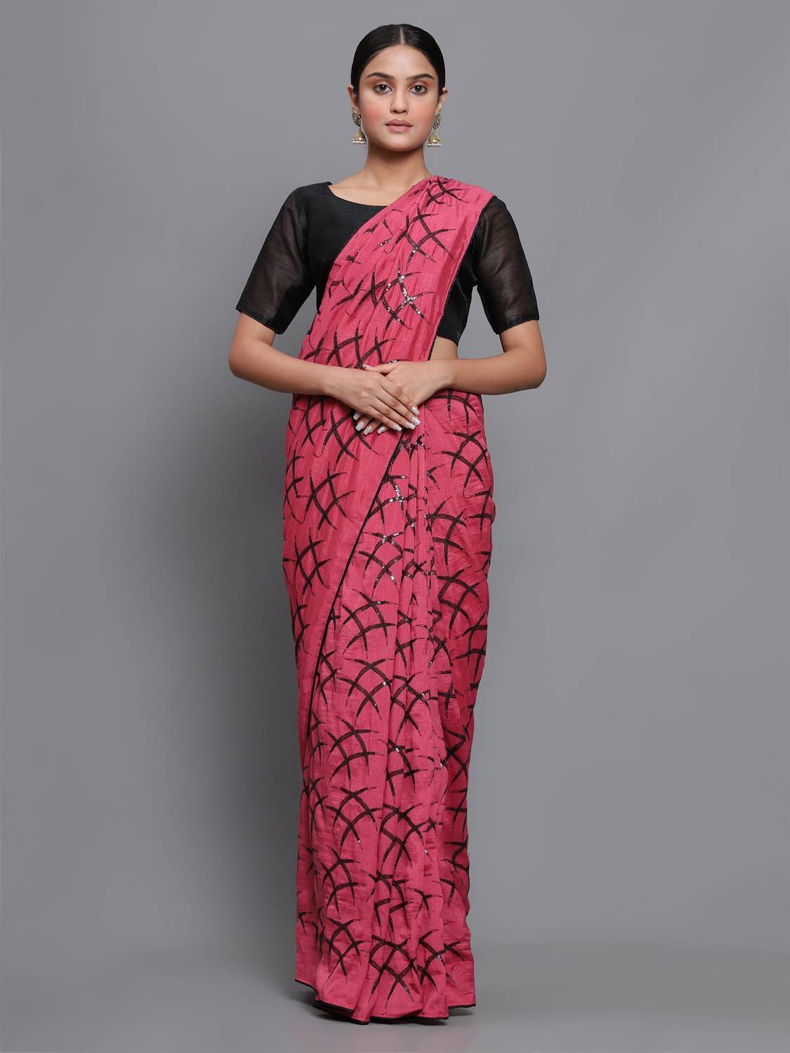 3Buddy Fashion Embroidered, Checkered Kasavu Pure Silk Saree