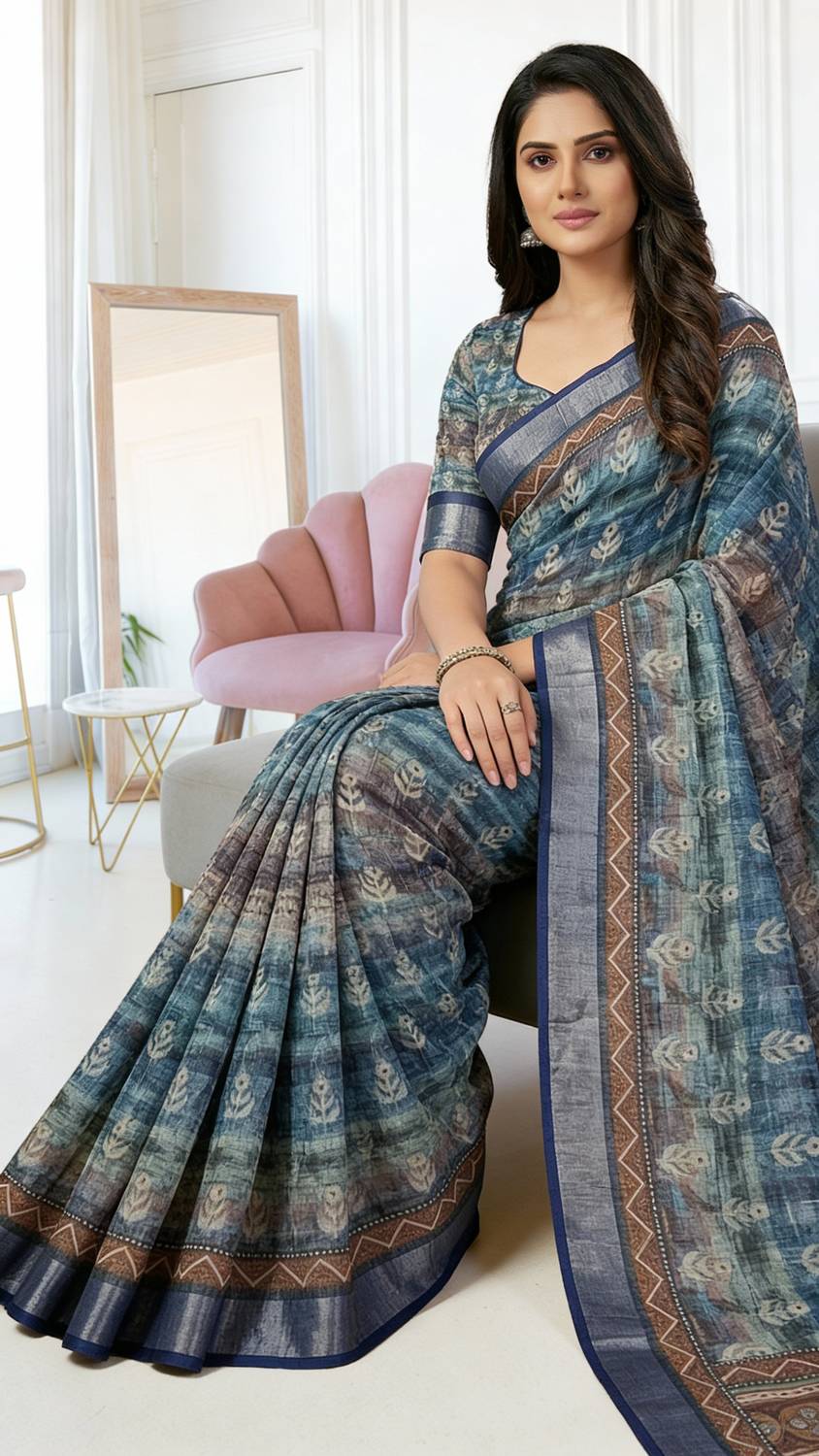 TIGERSNAKE Woven Kasavu Silk Blend Saree (Multicolor)