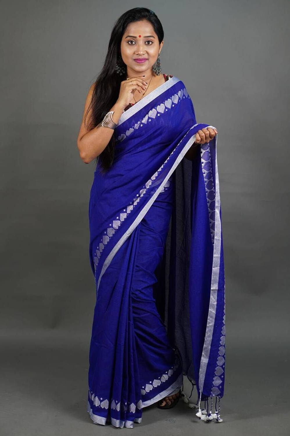 womensari Solid/Plain, Woven Handloom Pure Cotton Saree
