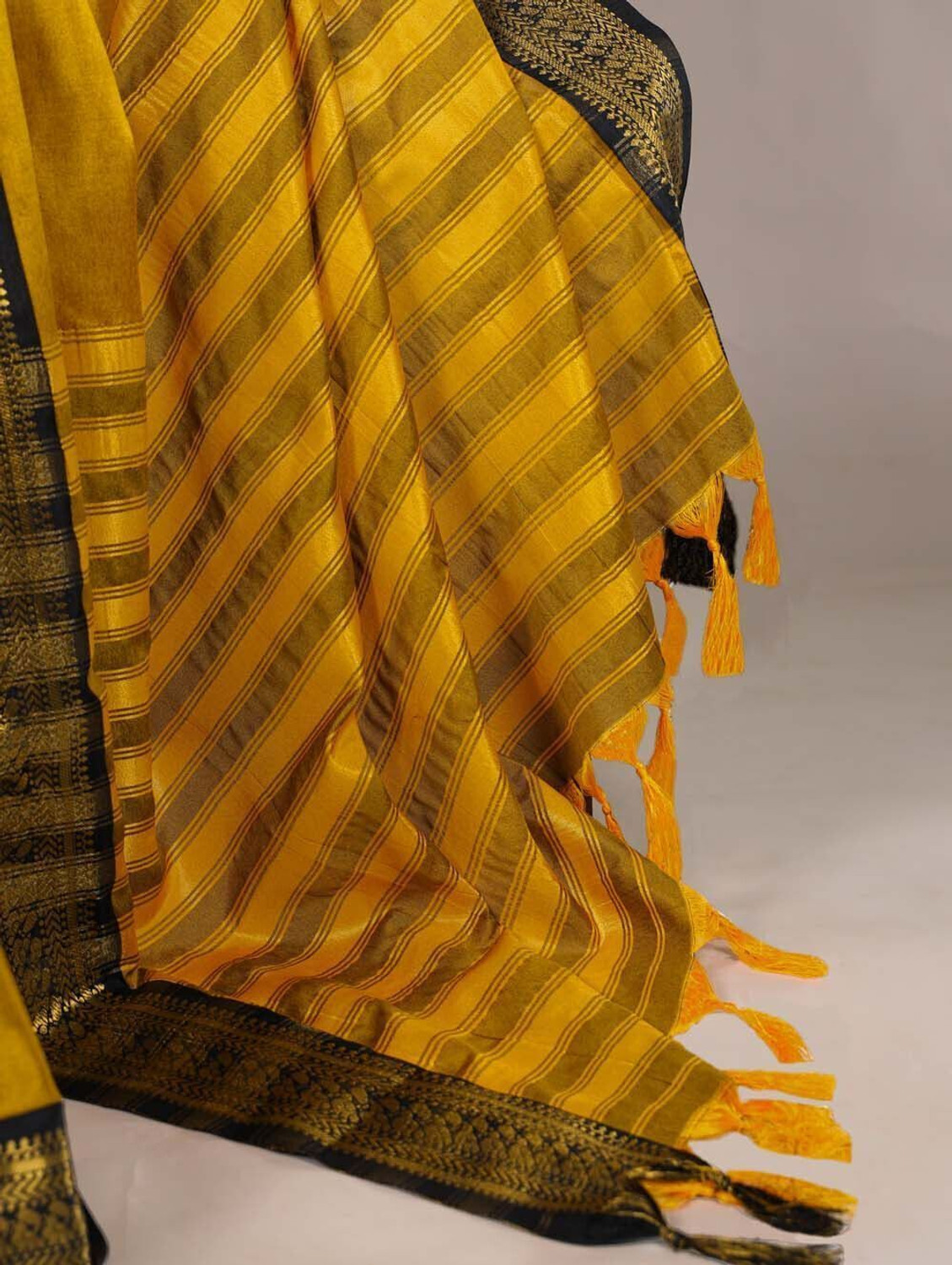Image of KREZVI Self Design, Printed, Striped, Embroidered, Woven, Floral Print Kanjivaram Jacquard, Pure Silk Saree