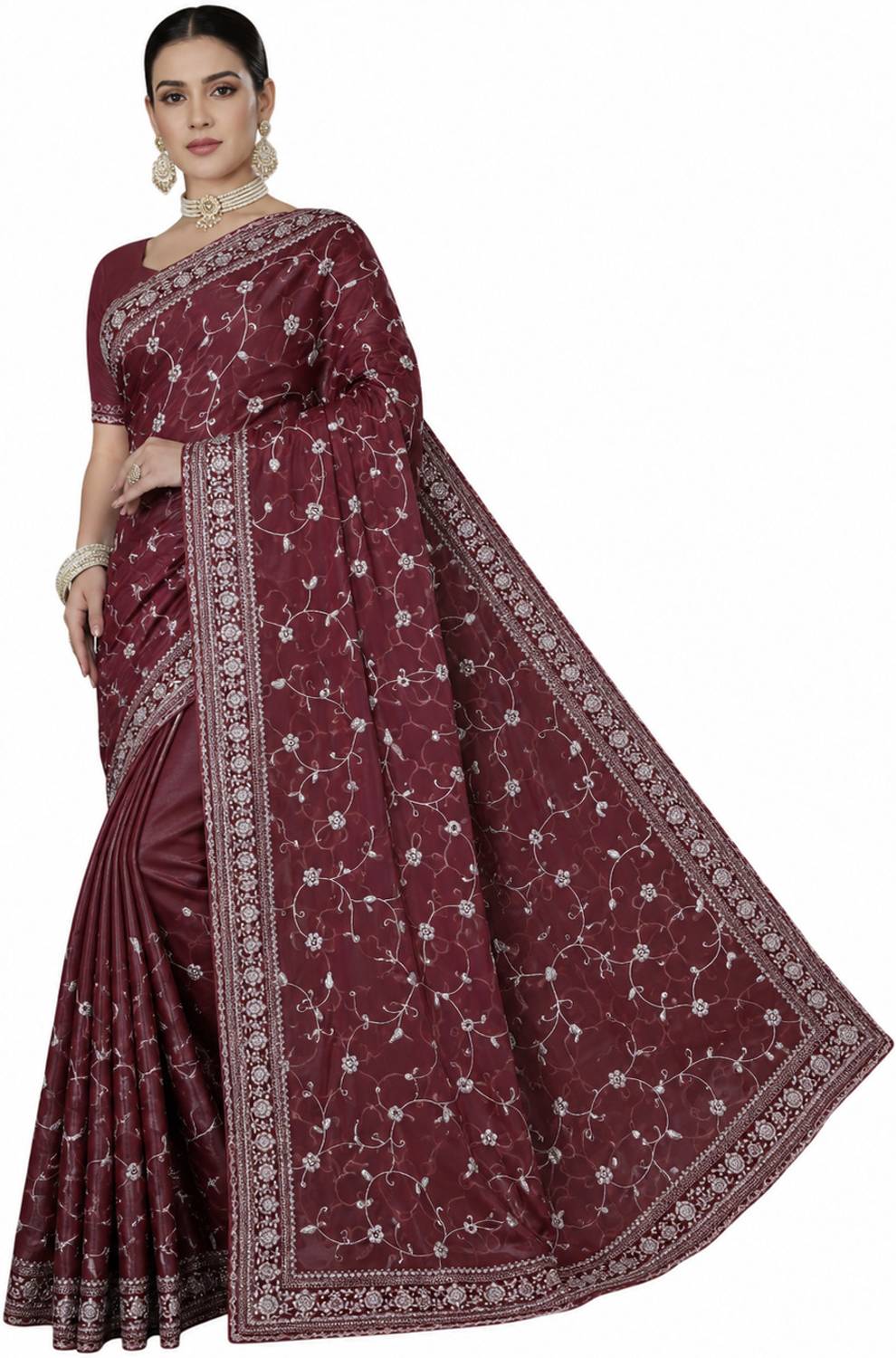 AACHCHHADAN Embroidered Bollywood Chiffon Saree