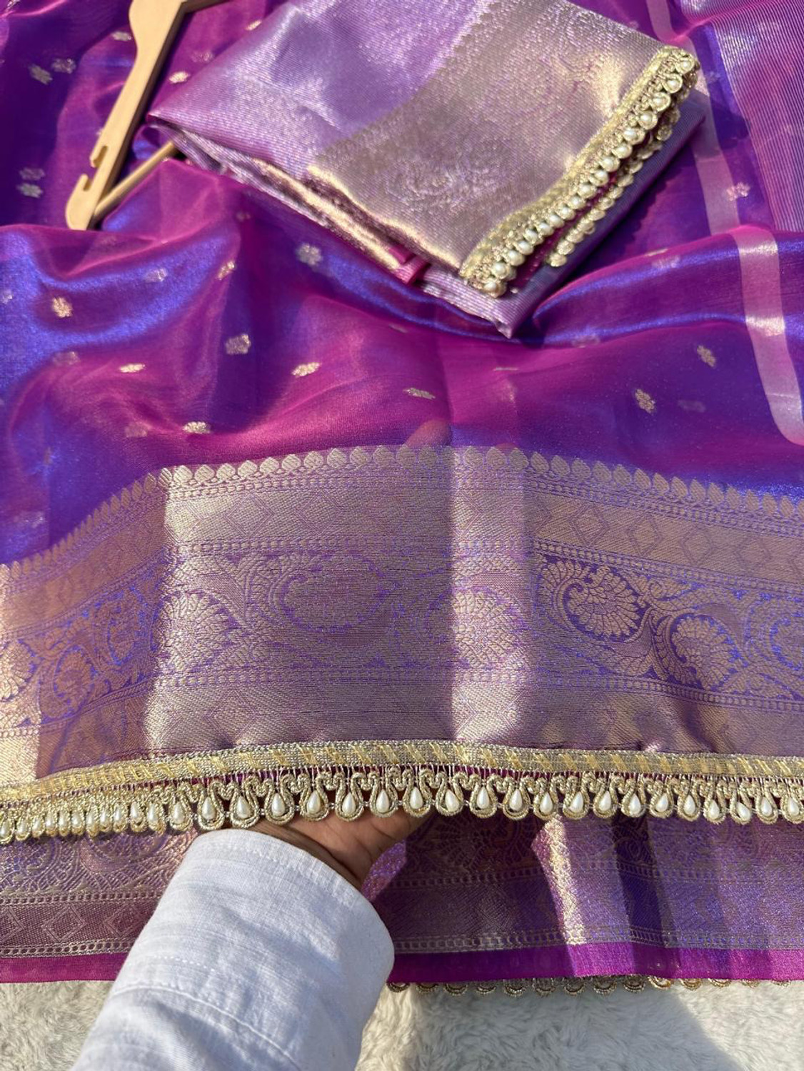 Image of Mkfabrics Embellished, Solid /Plain Banarasi Tissue Saree