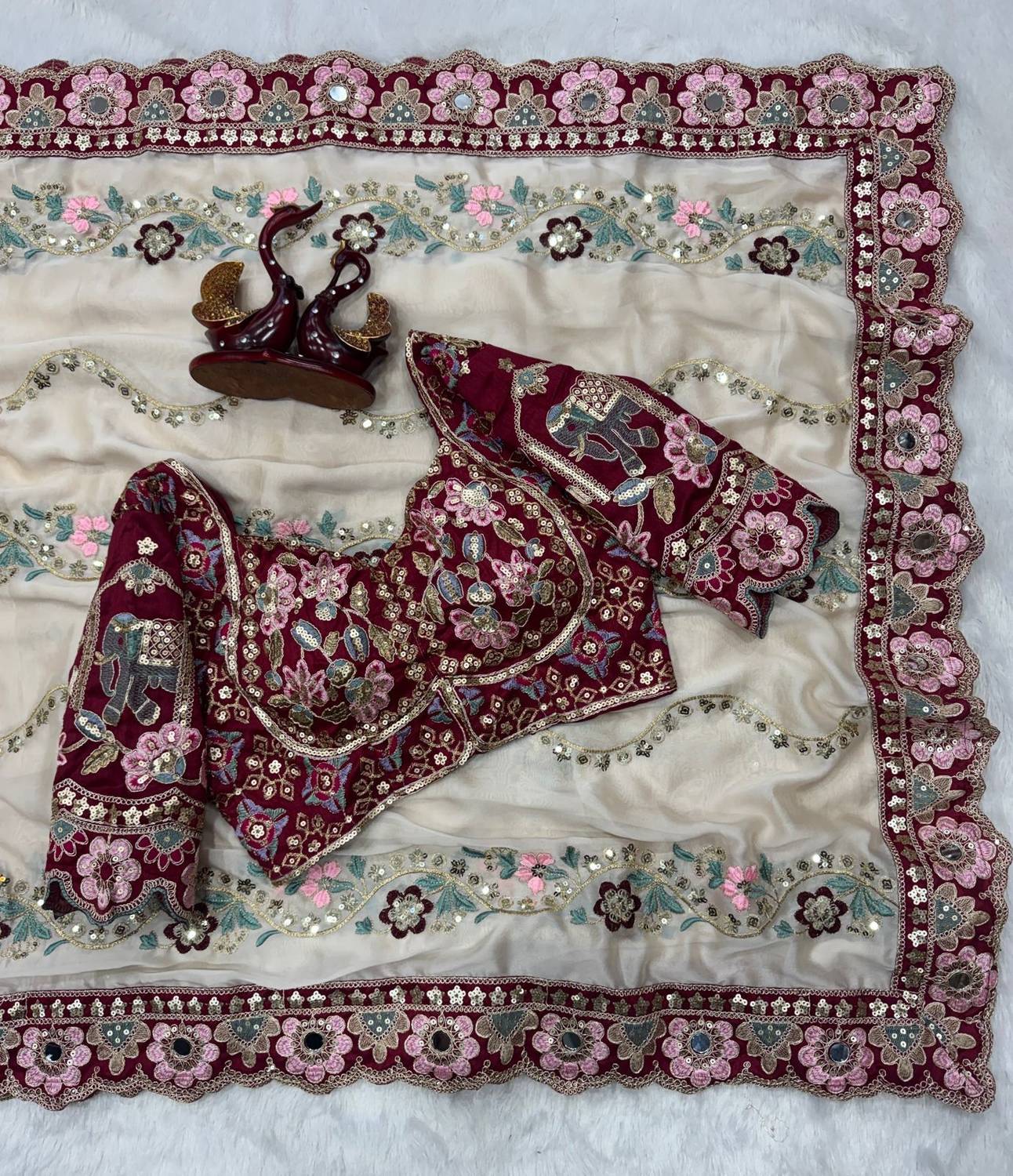Vastra Embroidered Bollywood Silk Saree White - Image 1