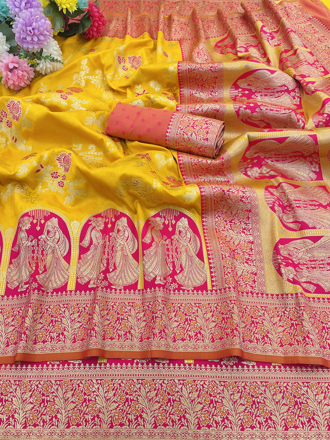 Image of KanjiQueen Woven Banarasi Silk Blend, Pure Silk Saree