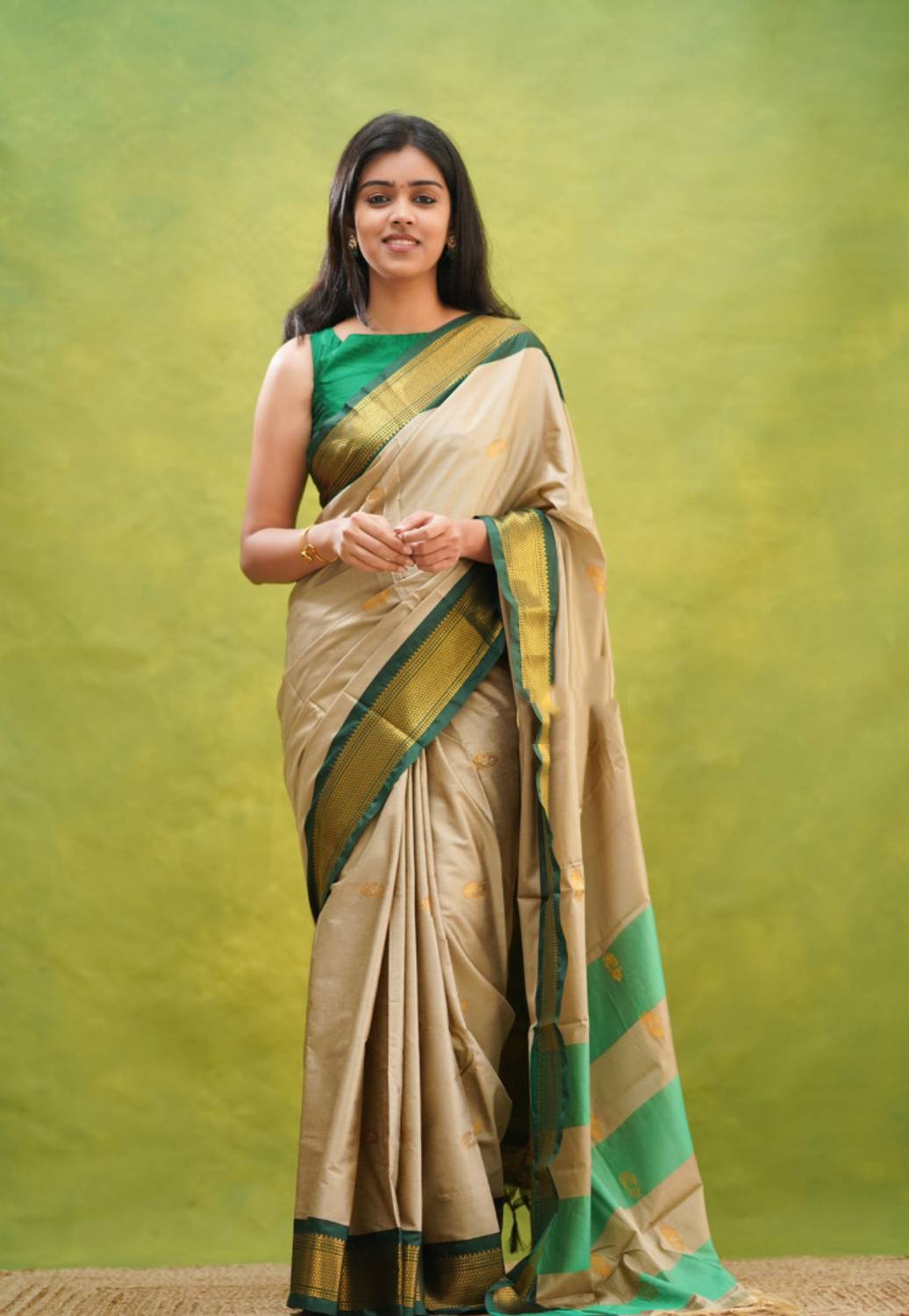 AWESOME Embellished Kanjivaram Silk Blend, Jacquard Saree