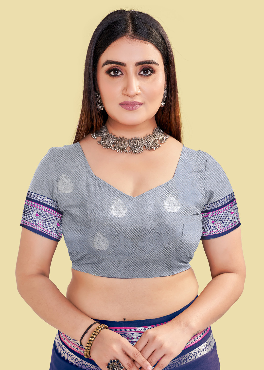 Image of VISVASTA Woven Kanjivaram Jacquard, Cotton Silk Saree