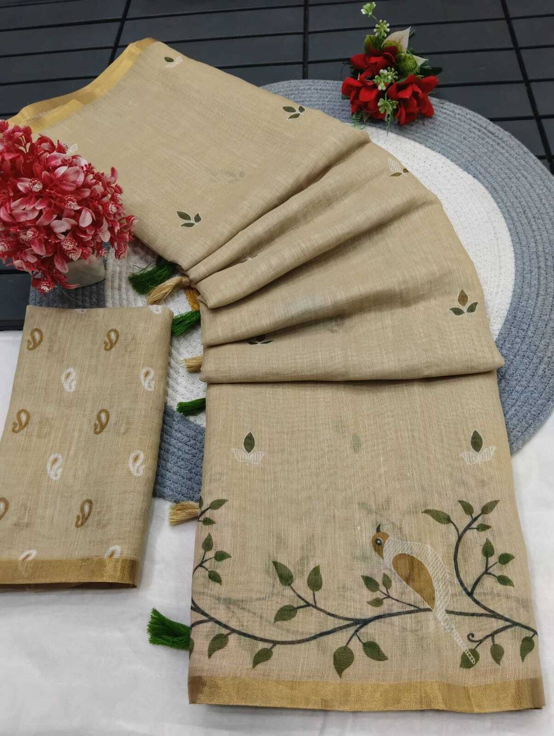 swara trends Printed Paithani Cotton Silk Saree