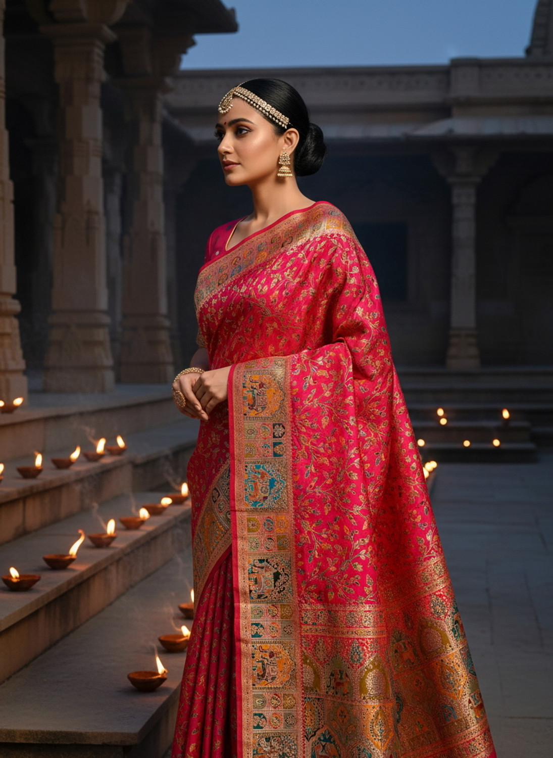 Image of Sariya Woven Banarasi Semi-Pashmina, Jacquard Saree