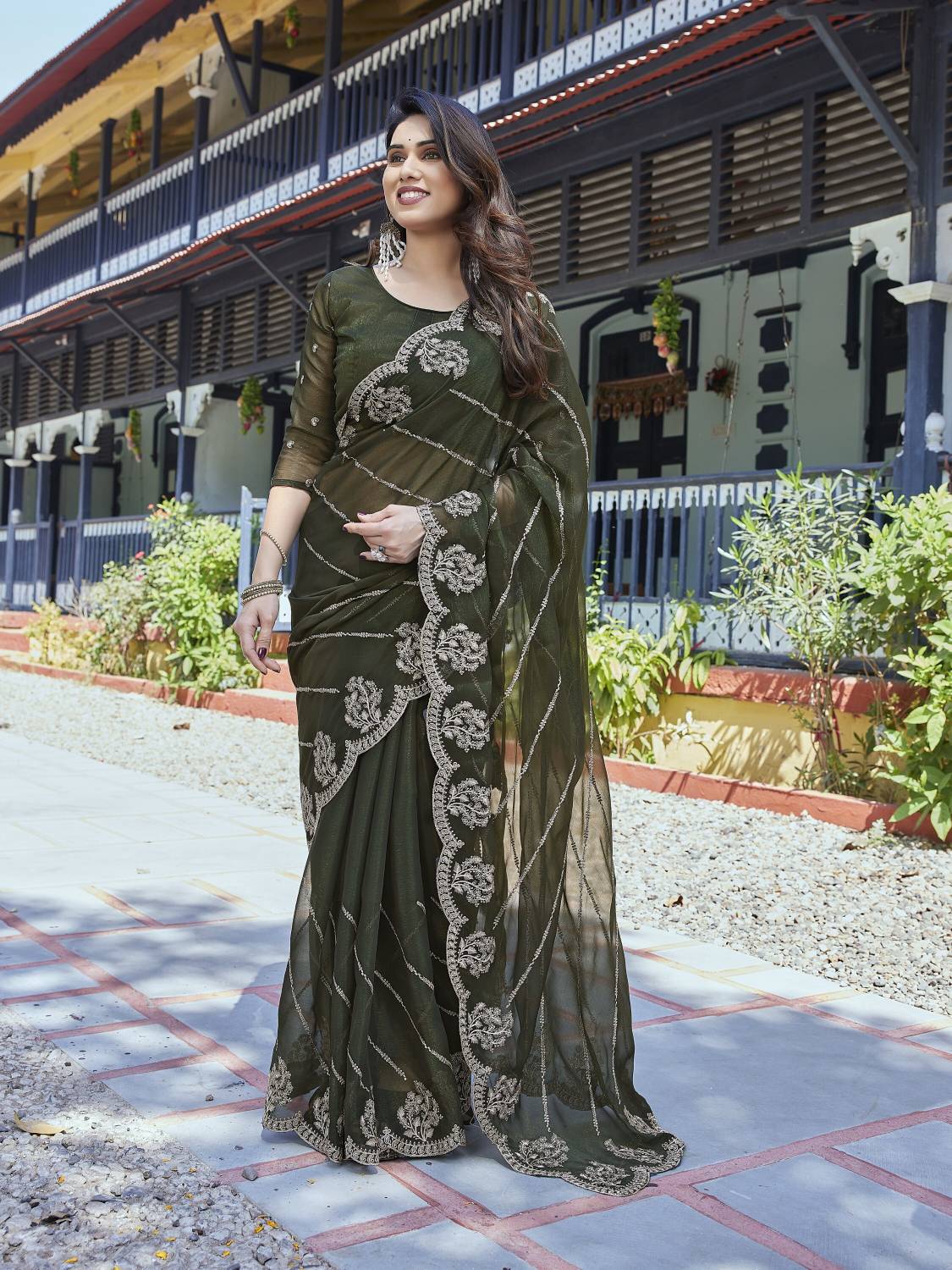 NIRMOHIFASHION Embroidered Bollywood Organza, Georgette Saree
