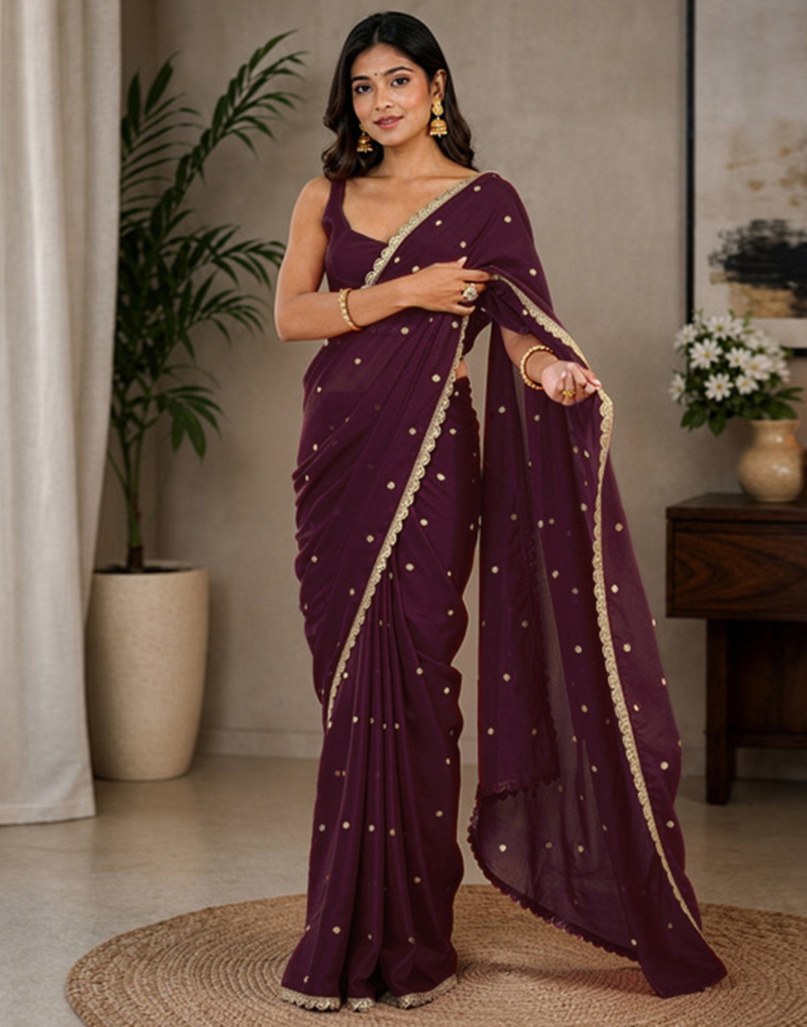 Image of Samah Embellished Pre Draped Saree Silk Blend Saree