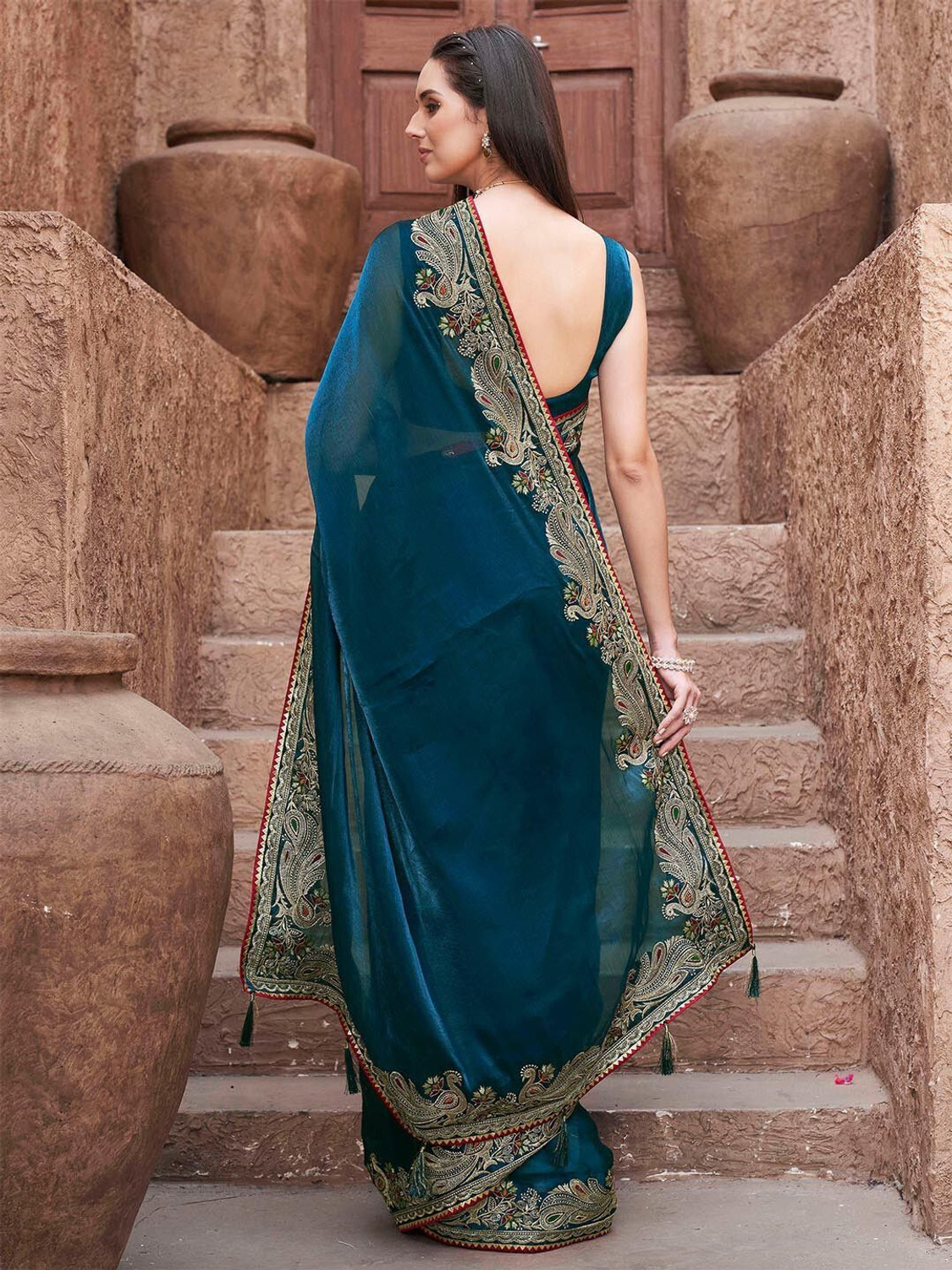 Image of RamKrupa Creation Embroidered Bollywood Silk Blend Saree