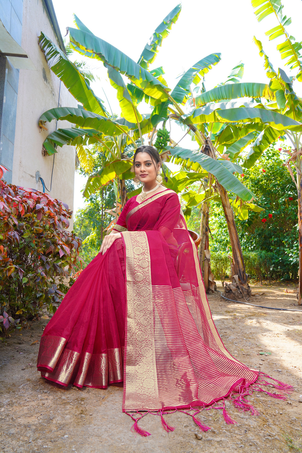 Image of KOTHARI SBT Self Design Bandhani Organza Saree
