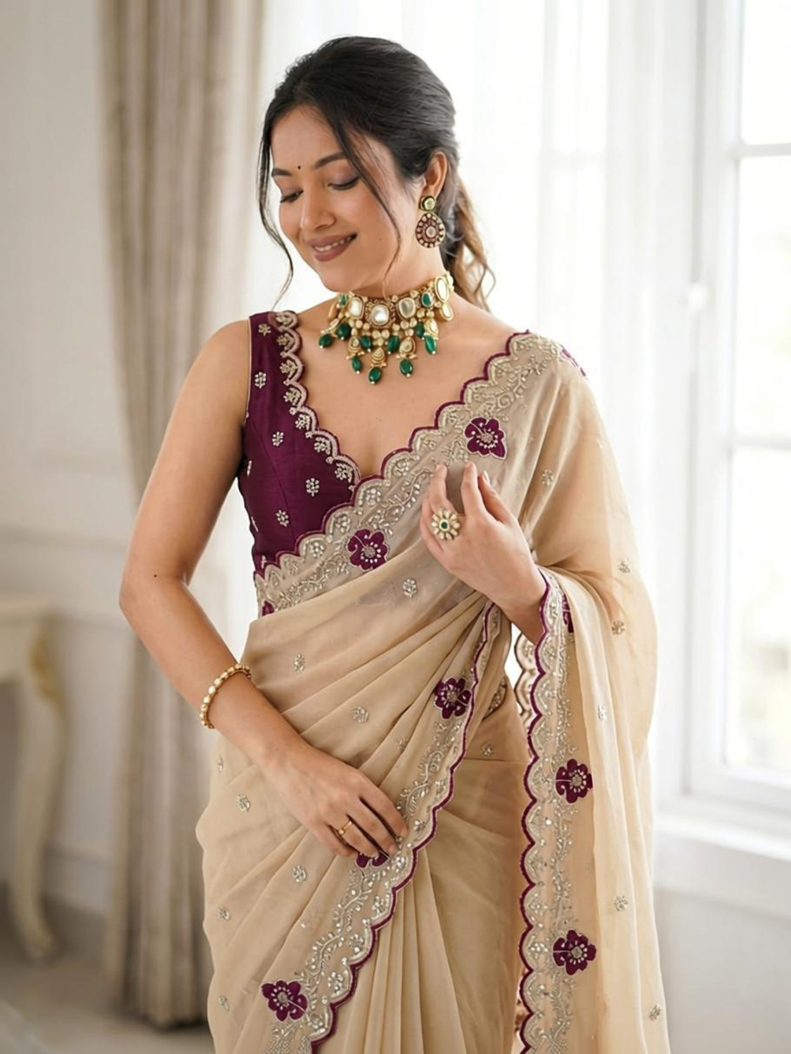 SimSim Trendz Embroidered Bollywood Art Silk Saree